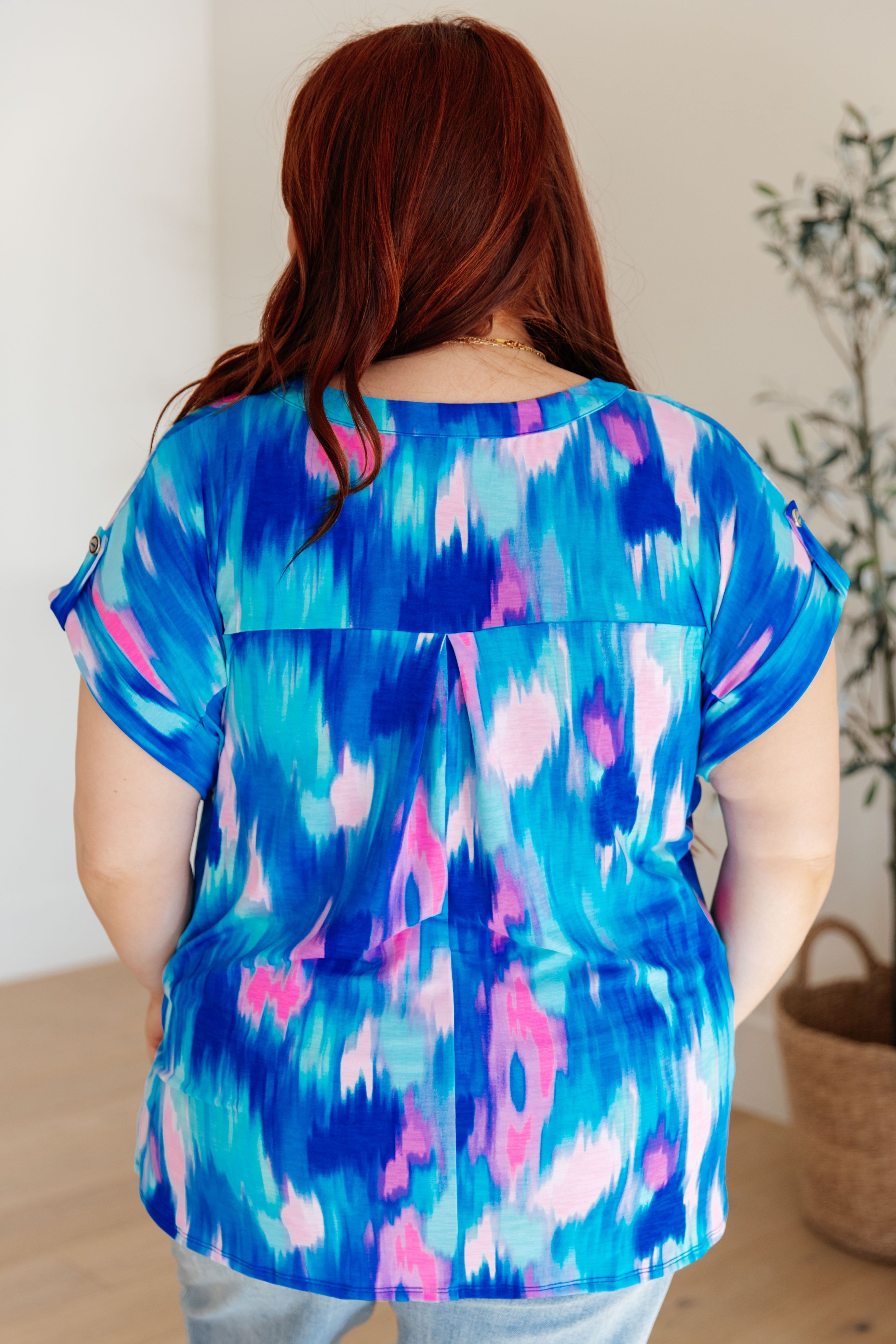 Lizzy Cap Sleeve Top in Royal Brush Strokes-Womens-Stay Foxy Boutique, Florissant, Missouri