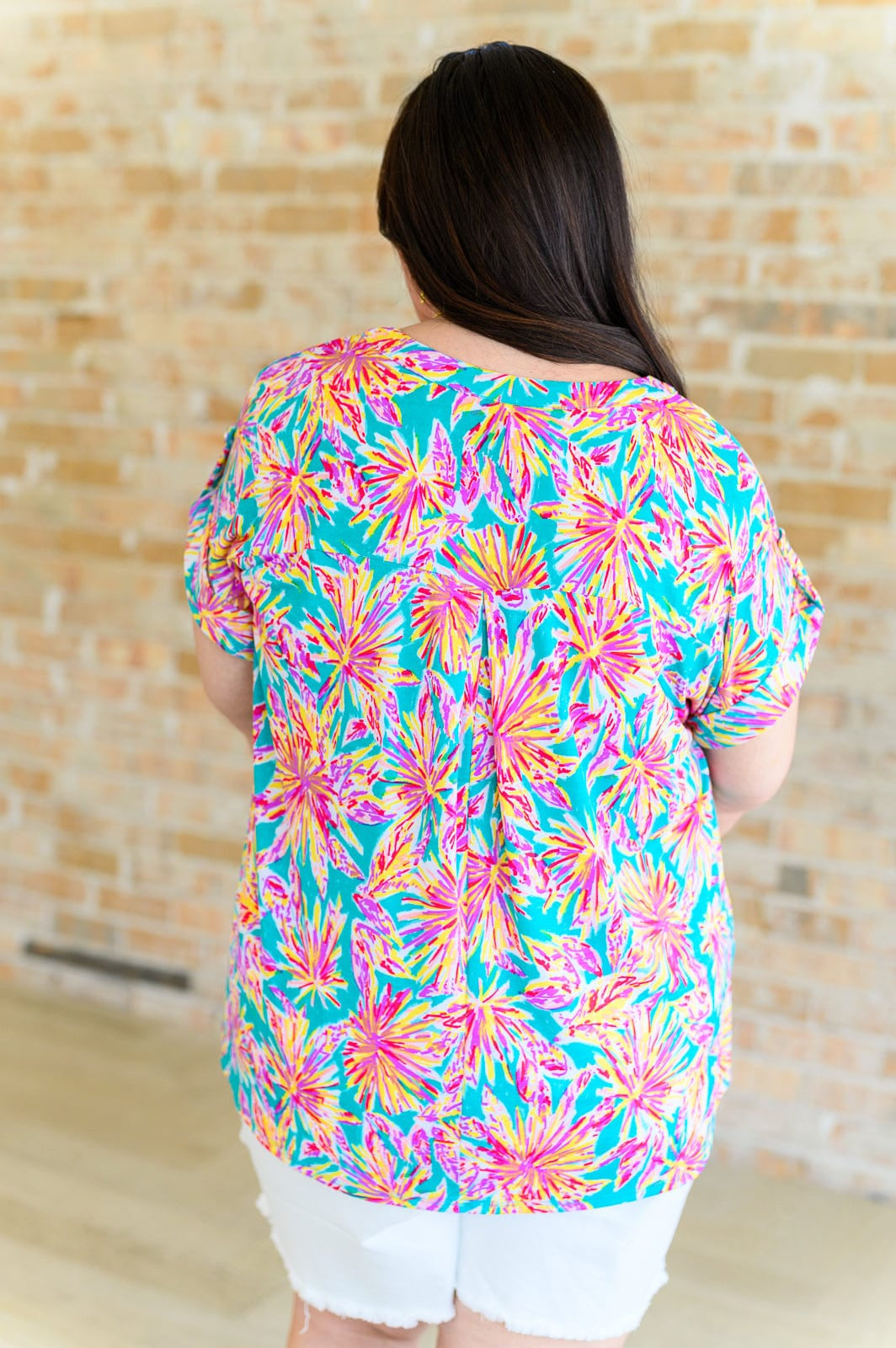 Lizzy Cap Sleeve Top in Emerald Multi Palm Trees-Tops-Stay Foxy Boutique, Florissant, Missouri
