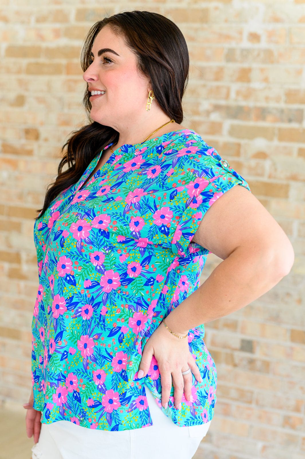 Lizzy Cap Sleeve Top in Mint and Lavender Floral-Tops-Stay Foxy Boutique, Florissant, Missouri