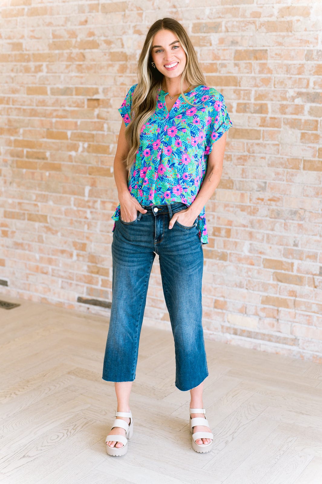 Lizzy Cap Sleeve Top in Mint and Lavender Floral-Tops-Stay Foxy Boutique, Florissant, Missouri