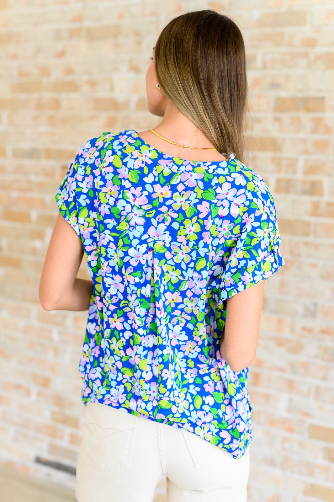 Lizzy Cap Sleeve Top in Royal and Pink Wildflower-Tops-Stay Foxy Boutique, Florissant, Missouri