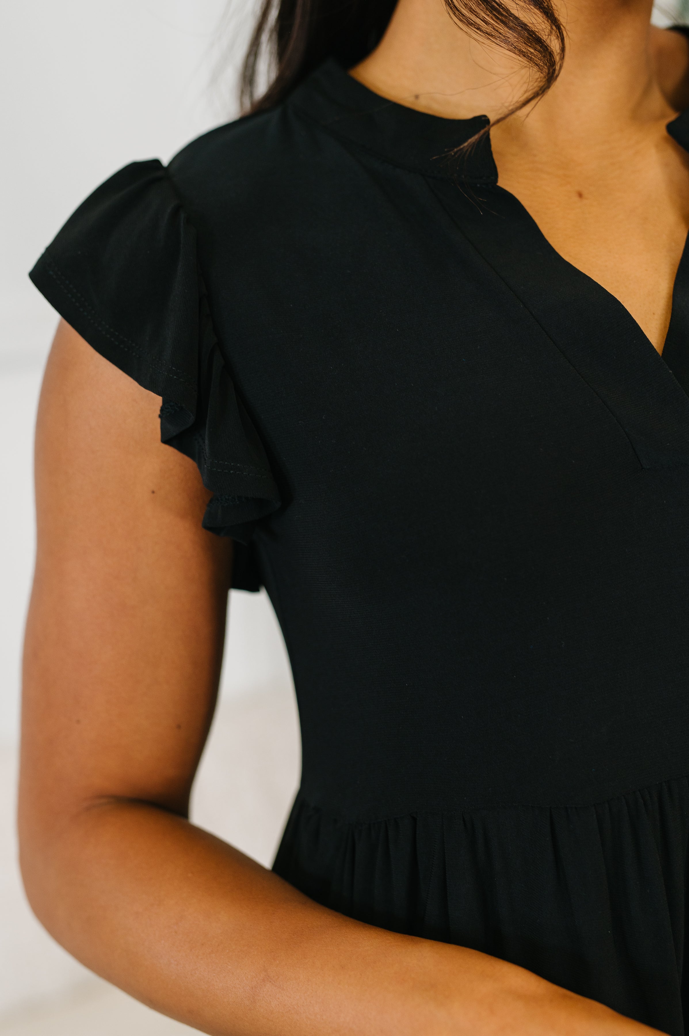 Lizzy Forever Flutter Sleeve Dress in Black-Womens-Stay Foxy Boutique, Florissant, Missouri