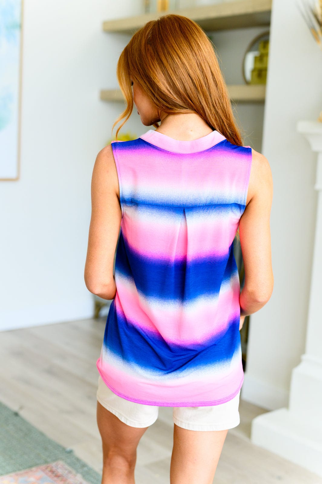 Lizzy Tank Top in Blue and Pink Haze-Tops-Stay Foxy Boutique, Florissant, Missouri