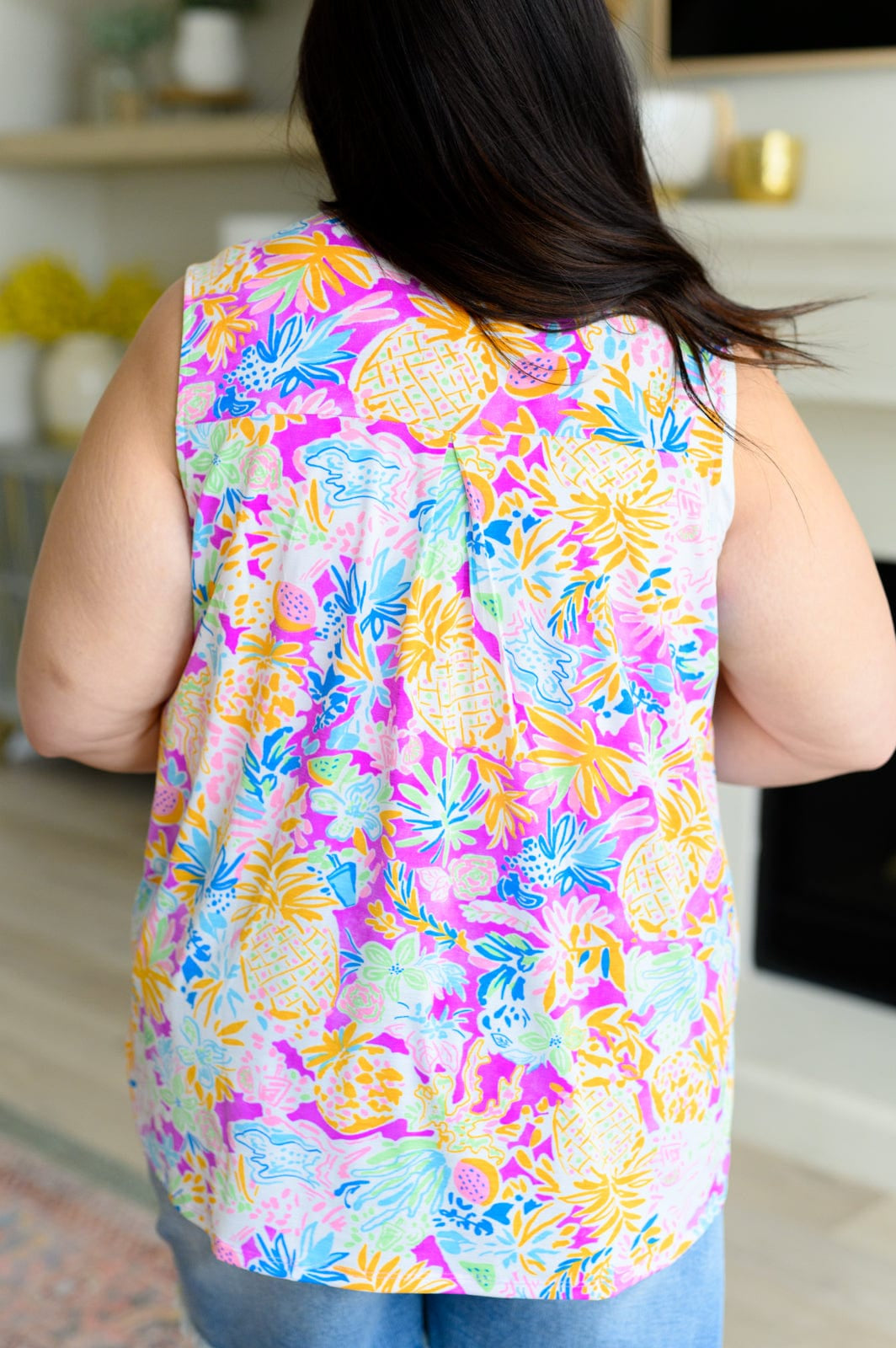 Lizzy Tank Top in Magenta and Orange Pineapple-Tops-Stay Foxy Boutique, Florissant, Missouri