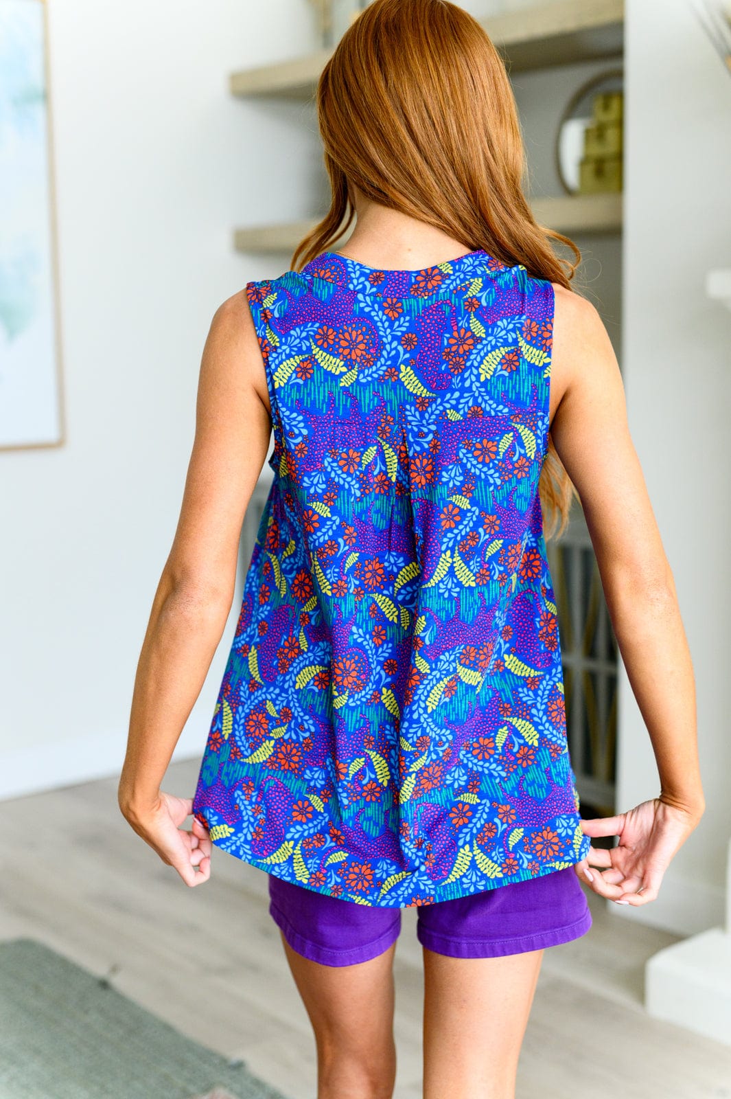 Lizzy Tank Top in Royal and Red Abstract-Tops-Stay Foxy Boutique, Florissant, Missouri