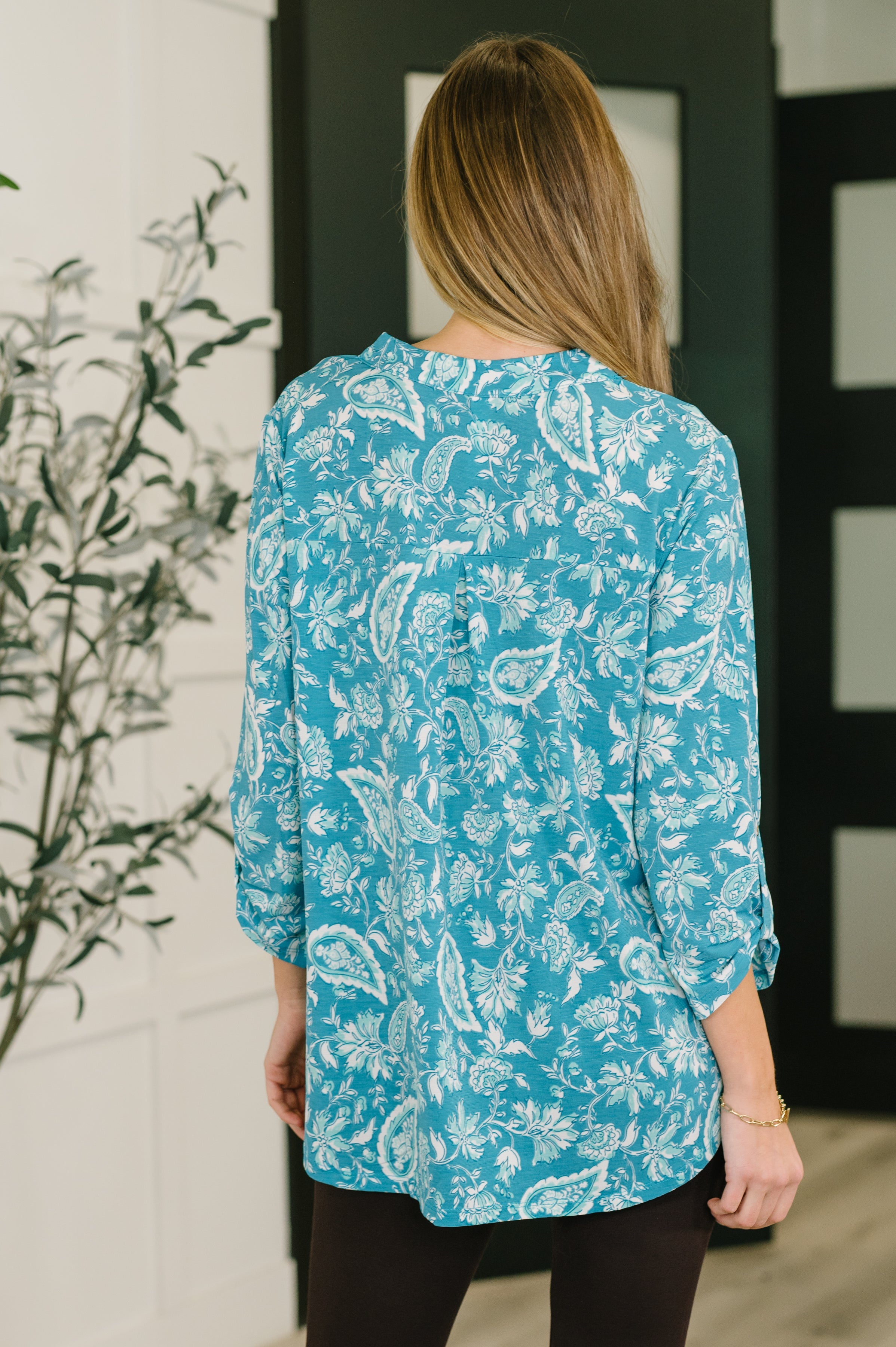 Lizzy Top in Aqua Paisley-Womens-Stay Foxy Boutique, Florissant, Missouri