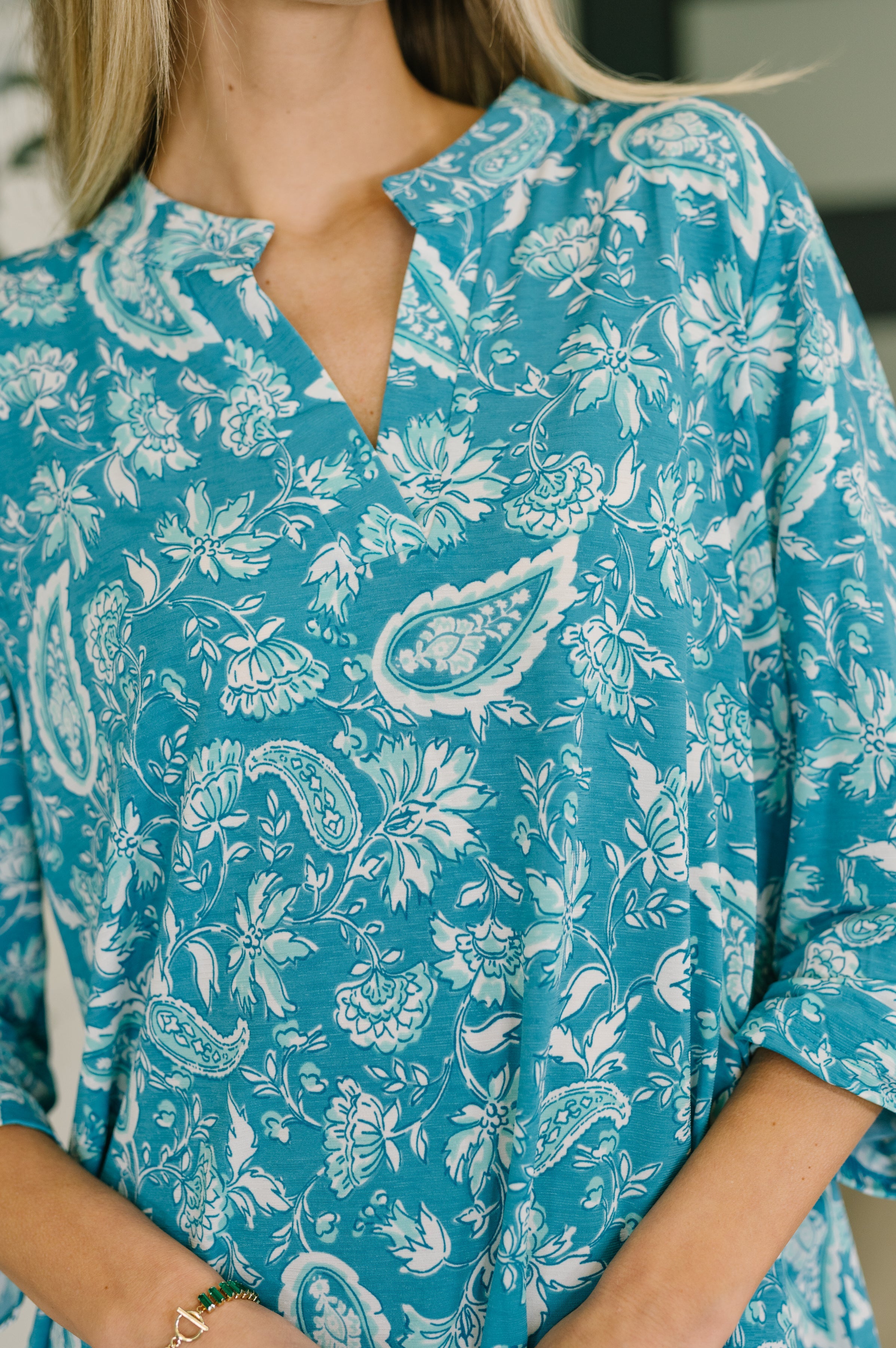 Lizzy Top in Aqua Paisley-Womens-Stay Foxy Boutique, Florissant, Missouri