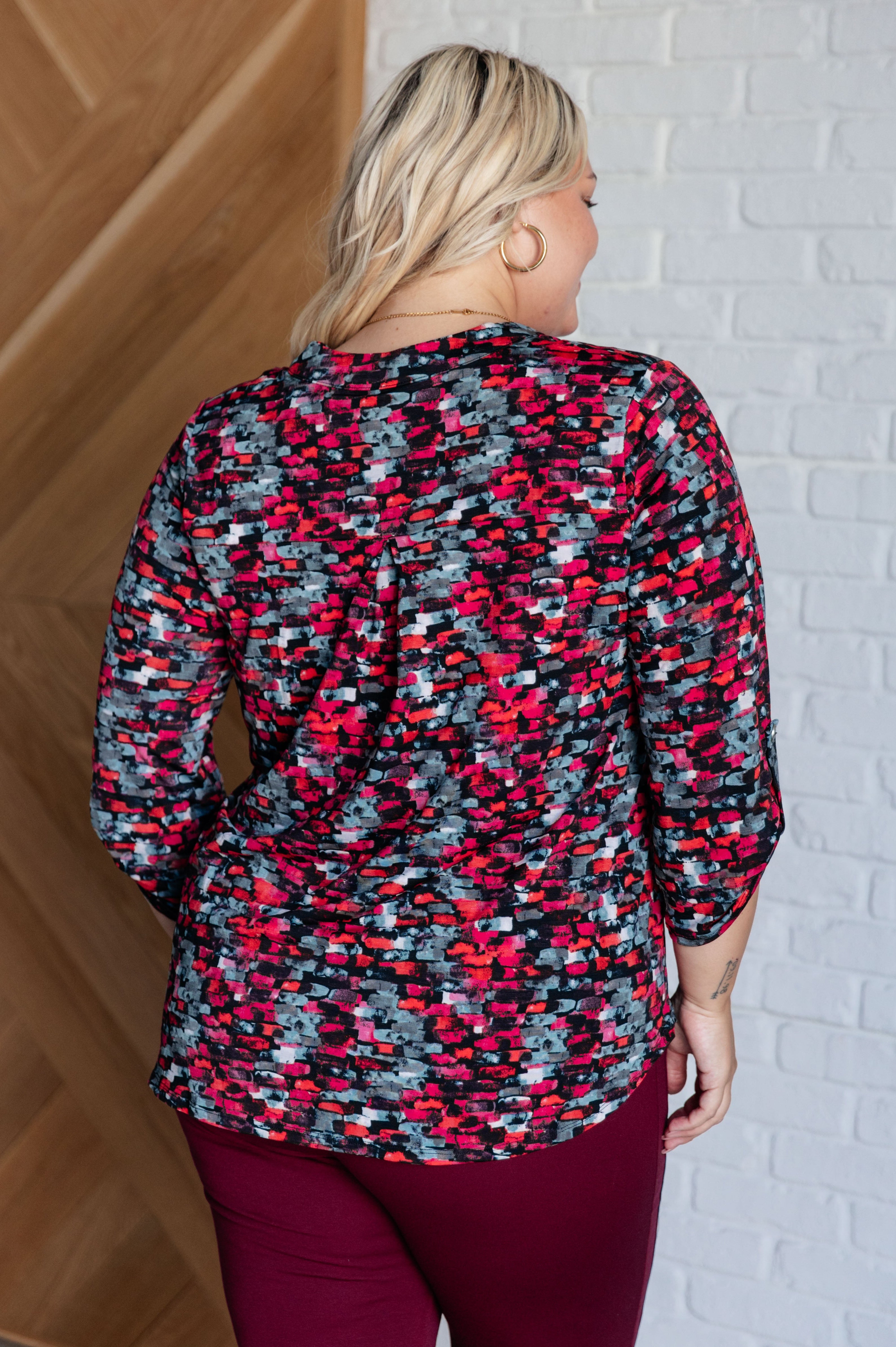 Lizzy Top in Black and Grey Multi Abstract-Blouses-Stay Foxy Boutique, Florissant, Missouri