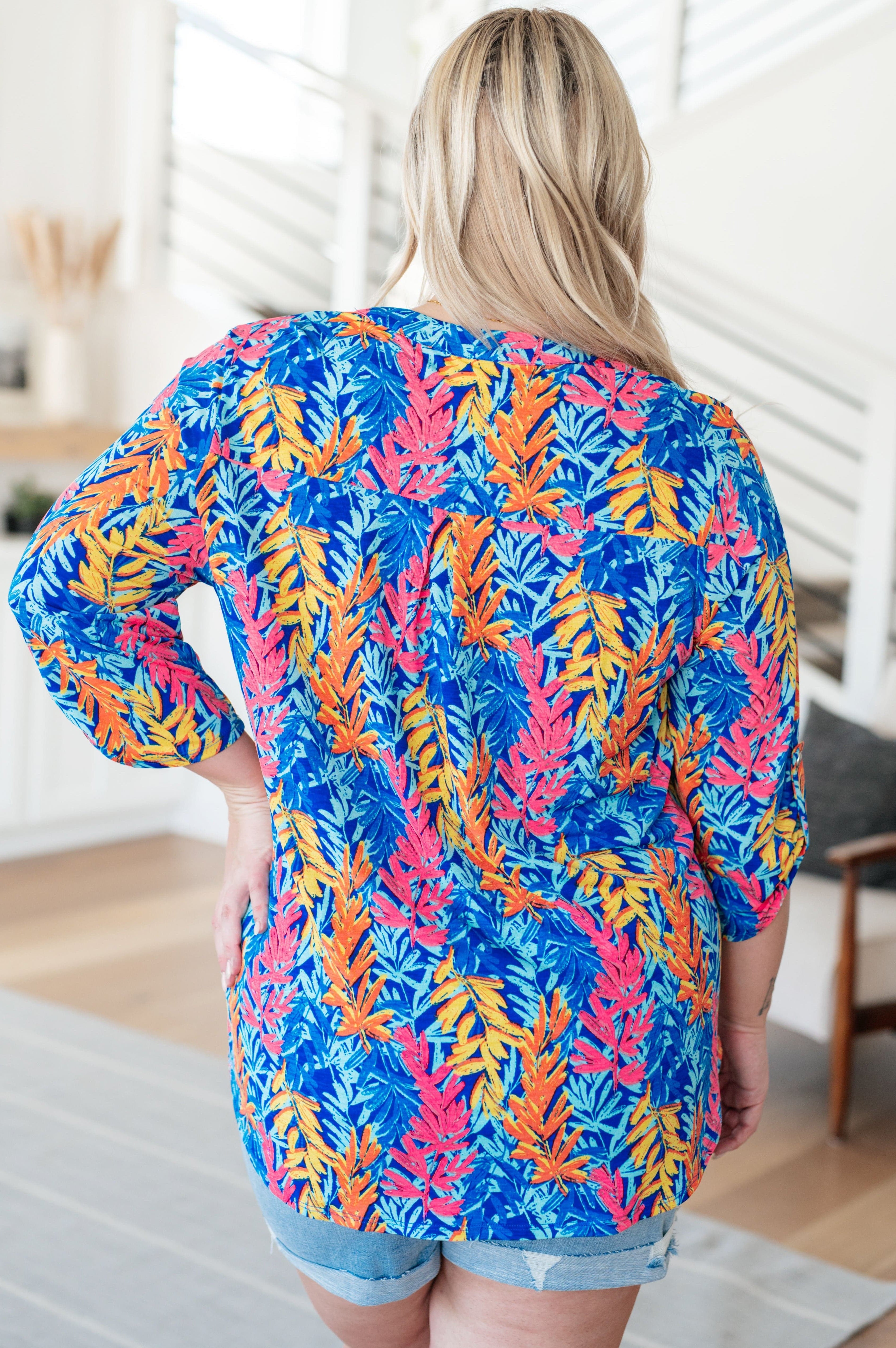 Lizzy Top in Blue and Pink Branches-Tops-Stay Foxy Boutique, Florissant, Missouri