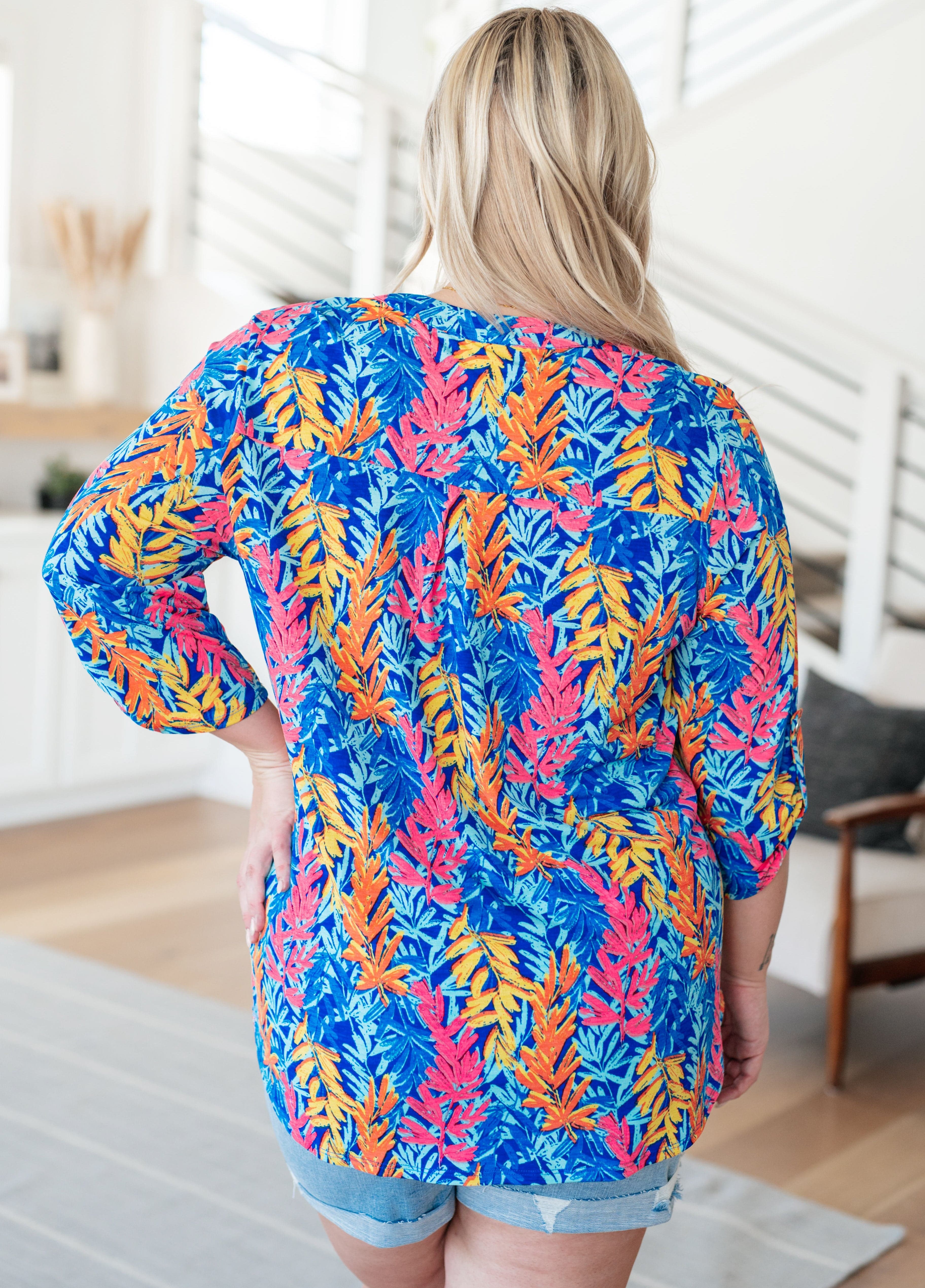 Lizzy Top in Blue and Pink Branches-Tops-Stay Foxy Boutique, Florissant, Missouri