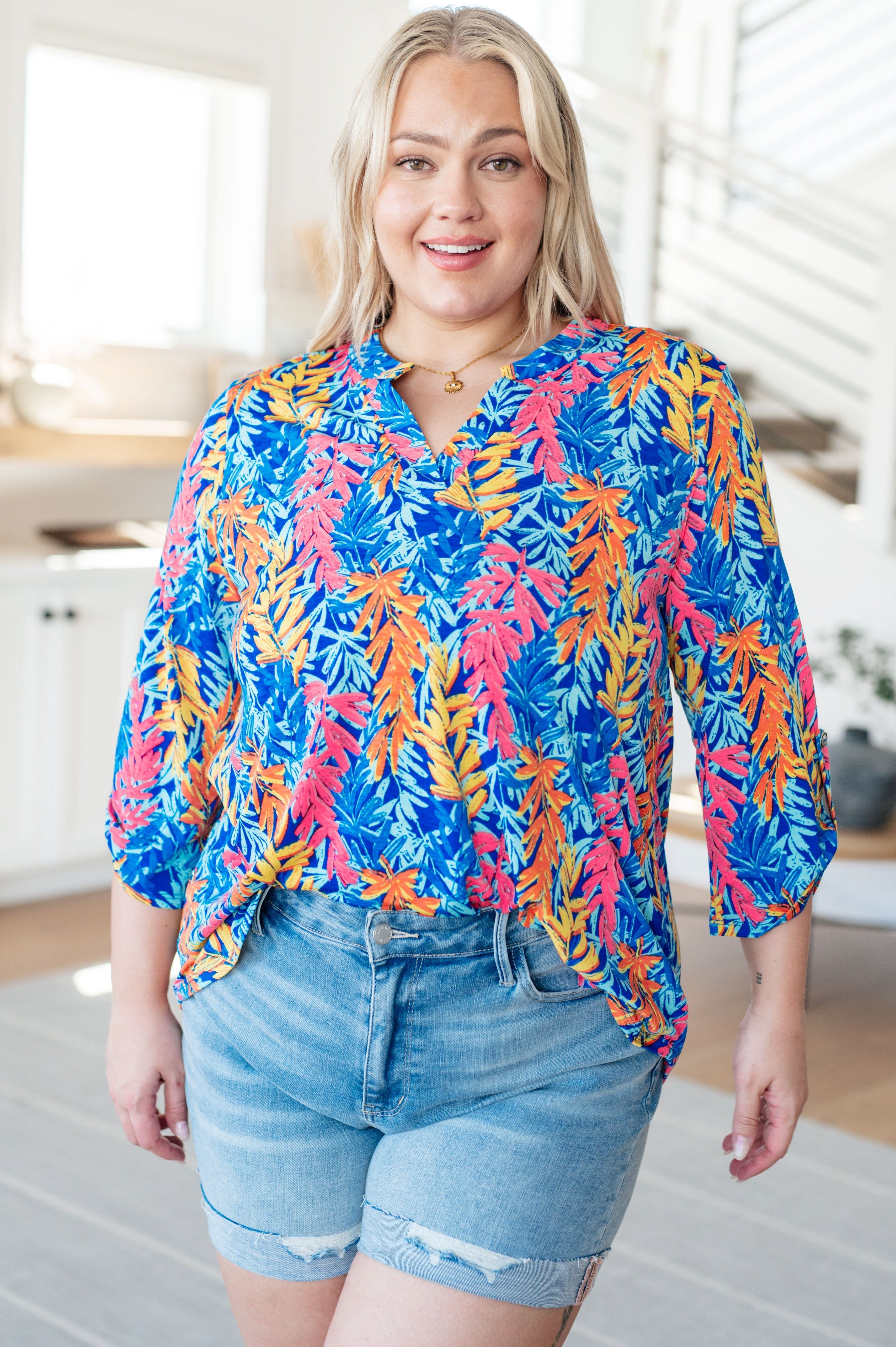 Lizzy Top in Blue and Pink Branches-Tops-Stay Foxy Boutique, Florissant, Missouri