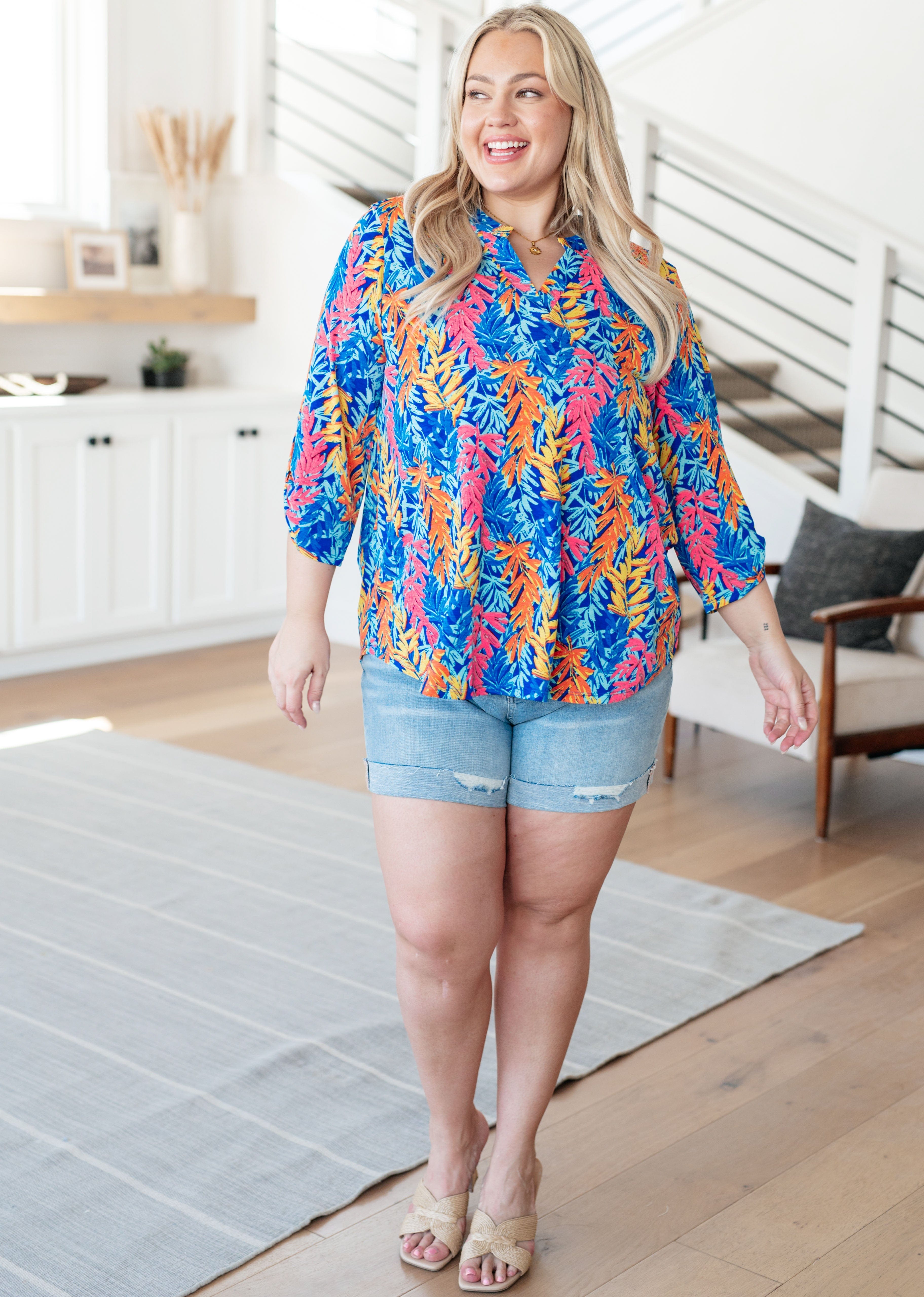 Lizzy Top in Blue and Pink Branches-Tops-Stay Foxy Boutique, Florissant, Missouri