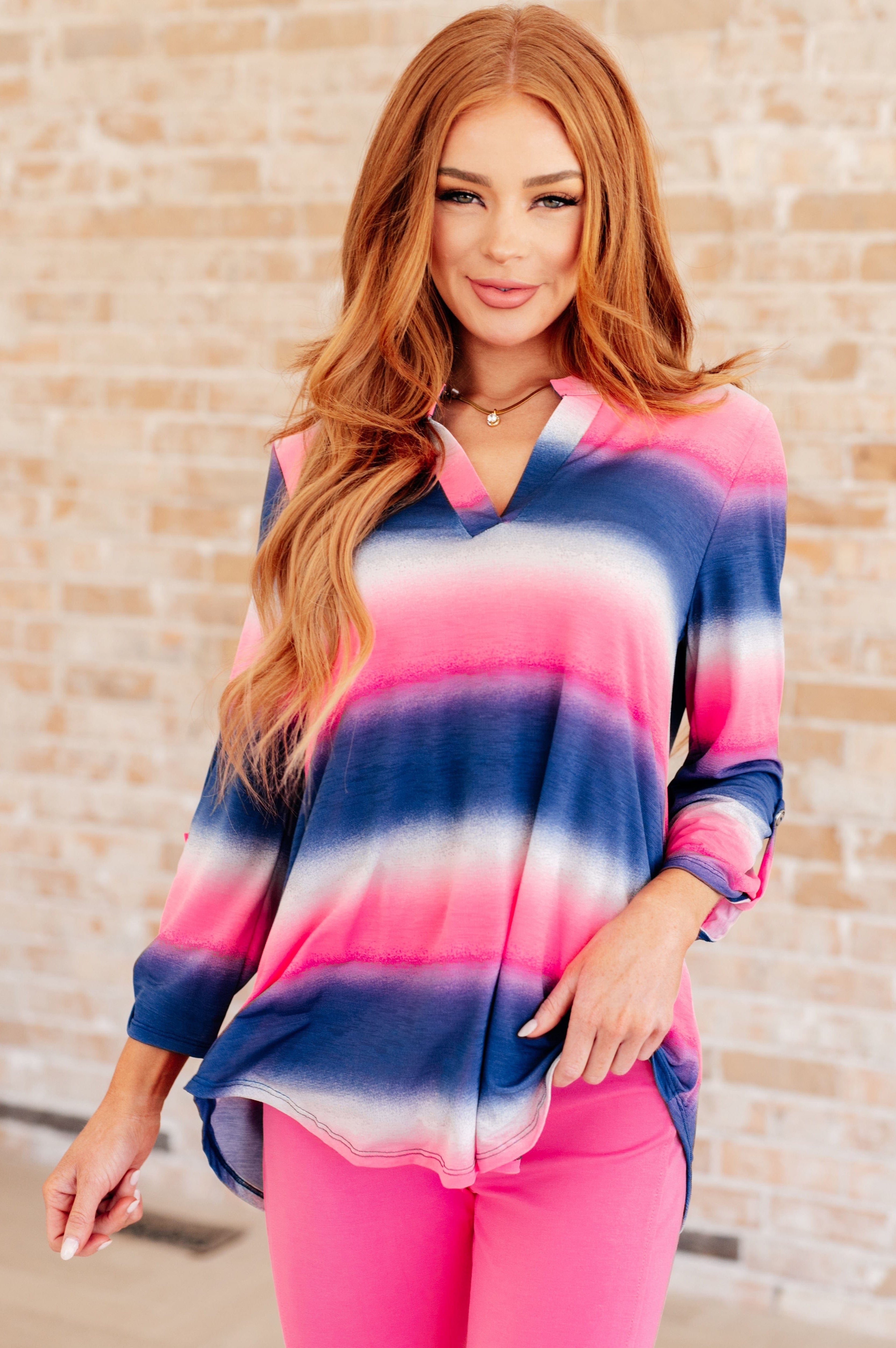 Lizzy Top in Blue and Pink Haze-Tops-Stay Foxy Boutique, Florissant, Missouri