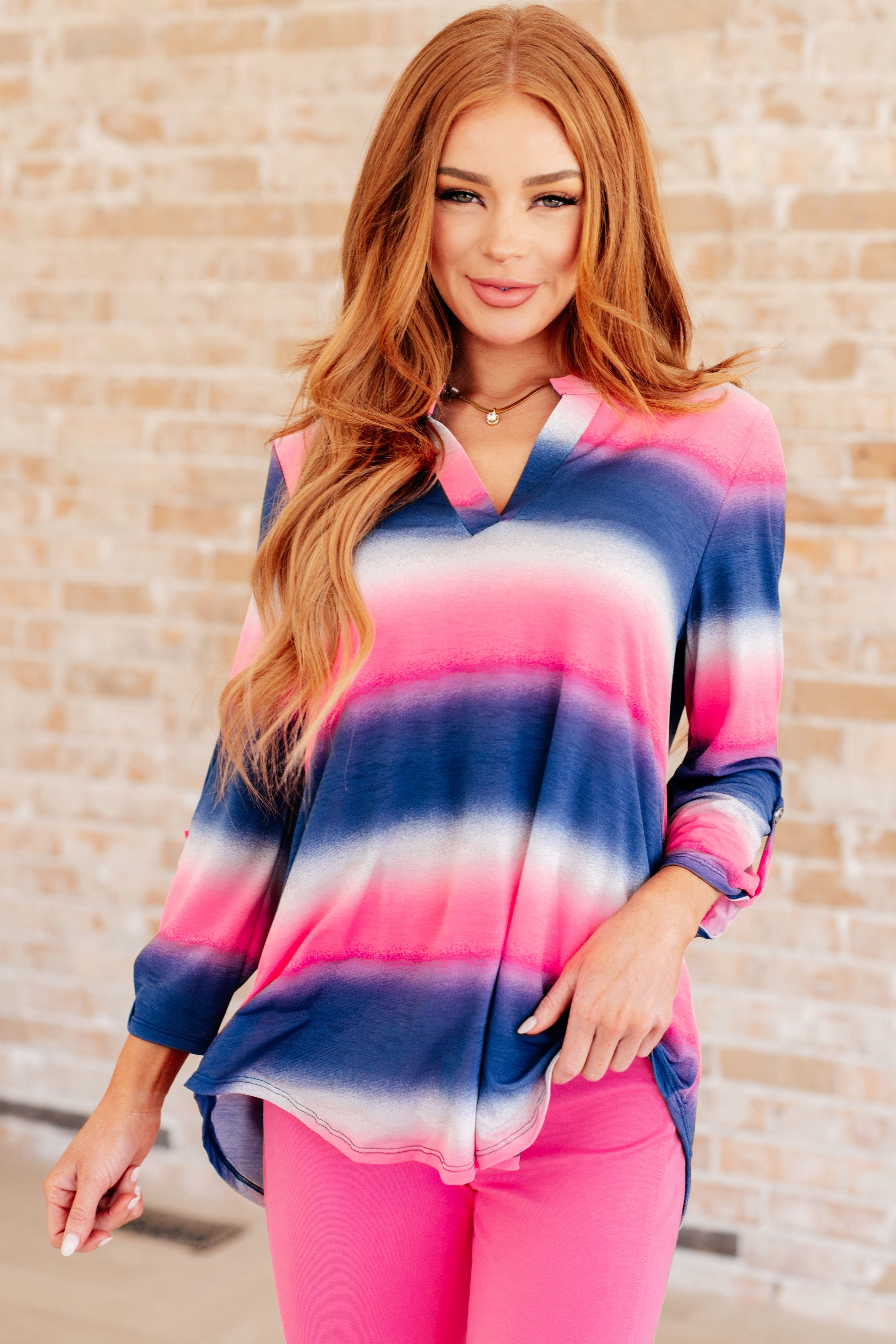 Lizzy Top in Blue and Pink Haze-Tops-Stay Foxy Boutique, Florissant, Missouri