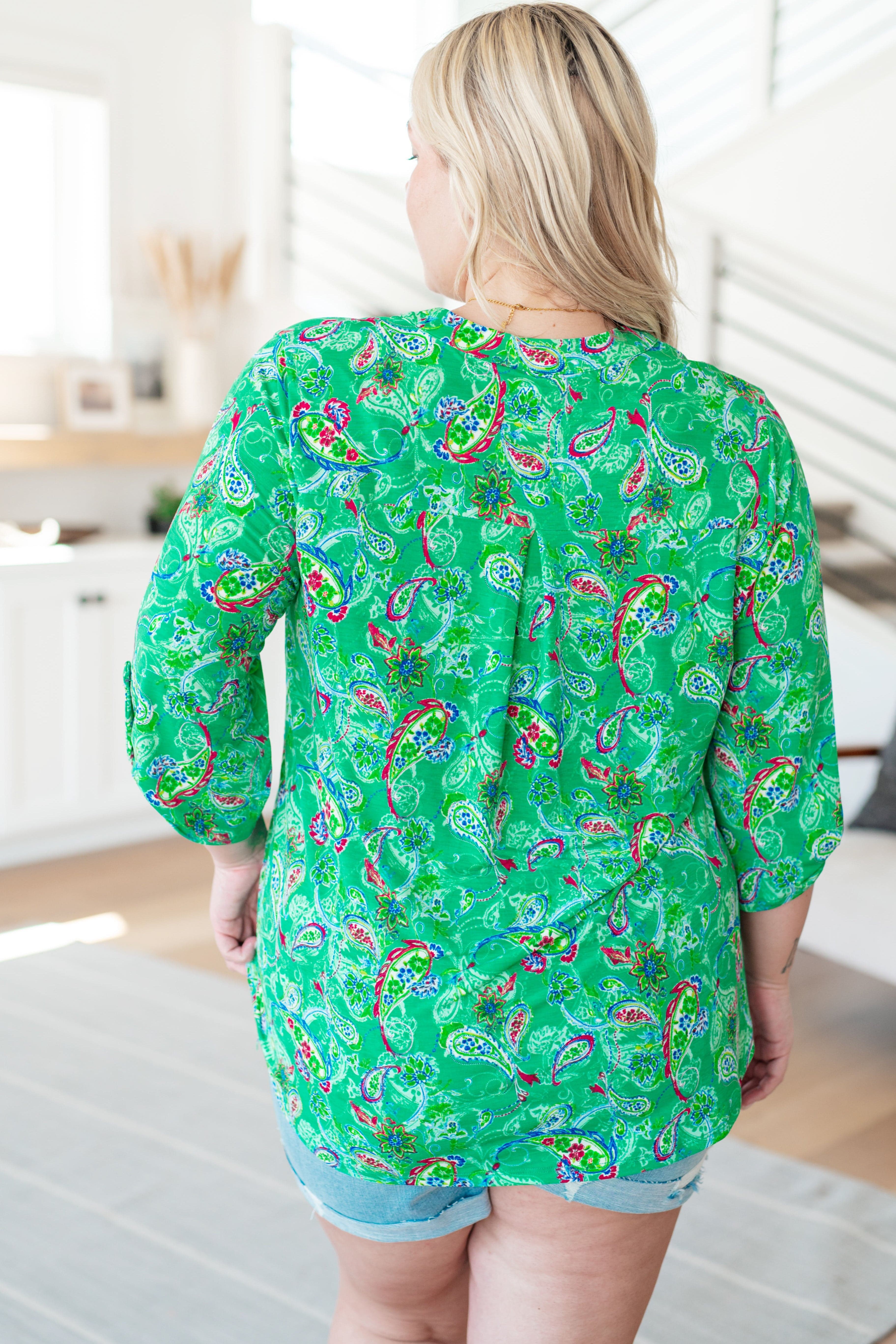 Lizzy Top in Emerald and Magenta Paisley-Tops-Stay Foxy Boutique, Florissant, Missouri
