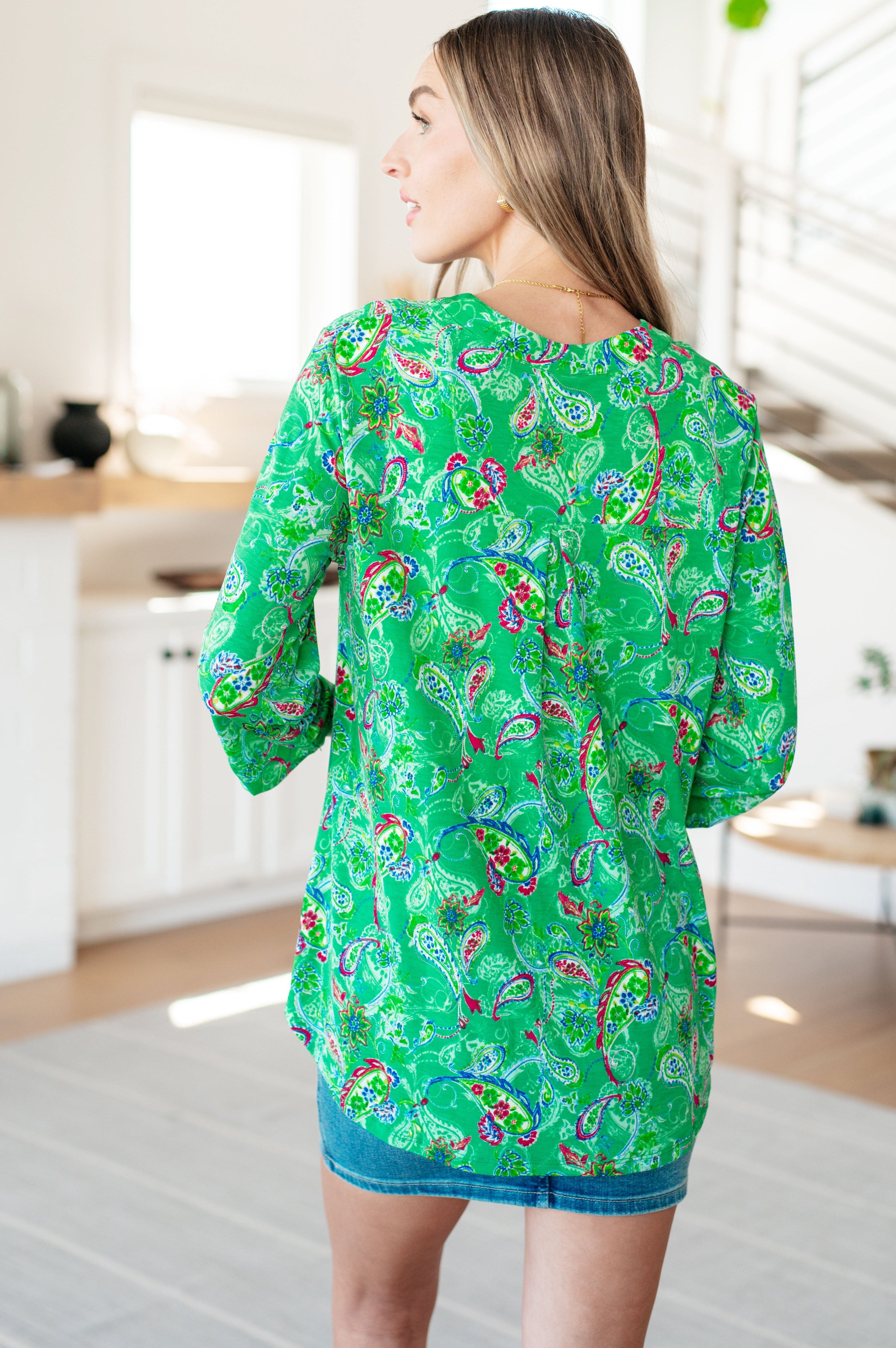 Lizzy Top in Emerald and Magenta Paisley-Tops-Stay Foxy Boutique, Florissant, Missouri