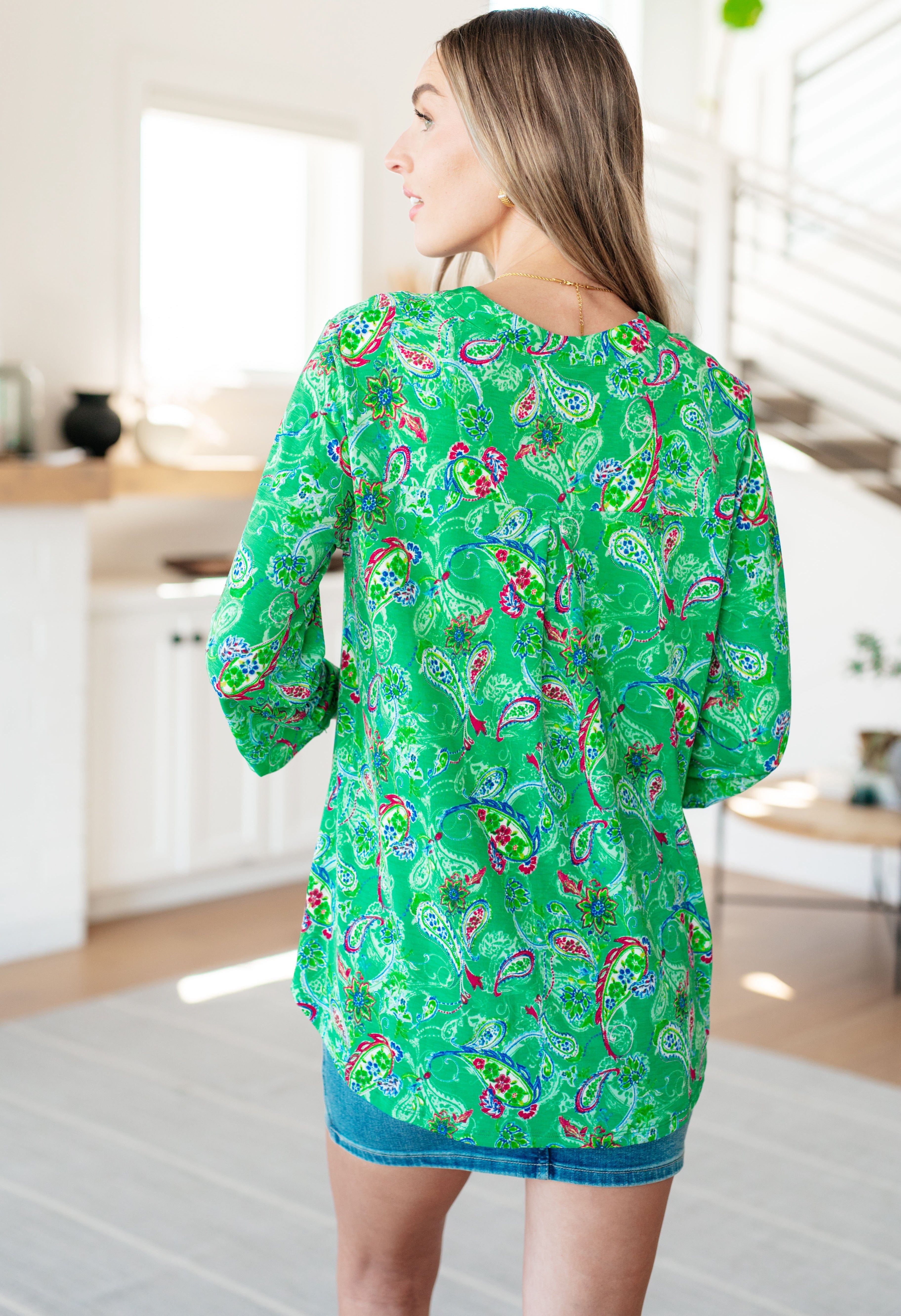 Lizzy Top in Emerald and Magenta Paisley-Tops-Stay Foxy Boutique, Florissant, Missouri