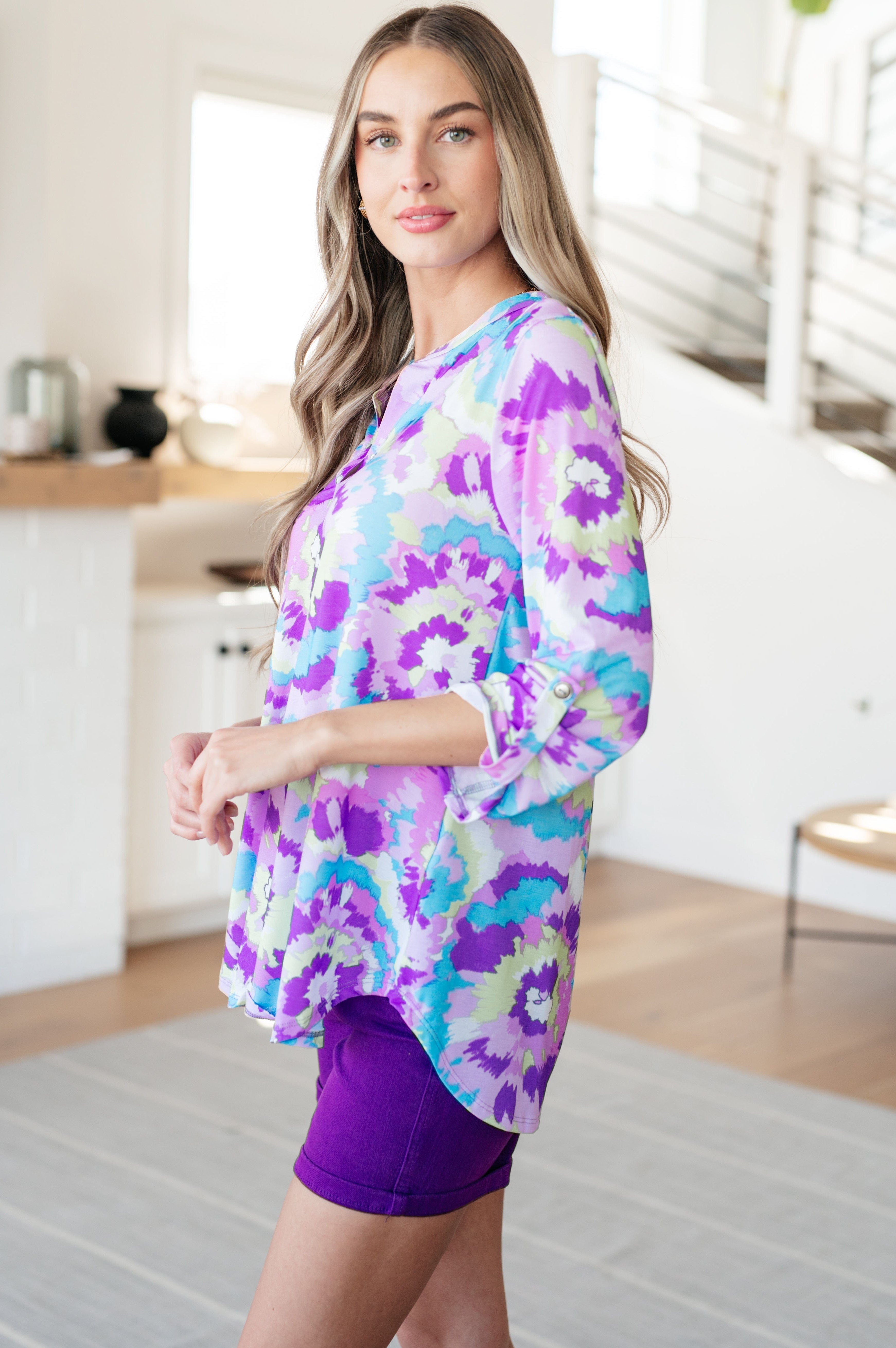 Lizzy Top in Lavender and Purple Brush Strokes-Tops-Stay Foxy Boutique, Florissant, Missouri