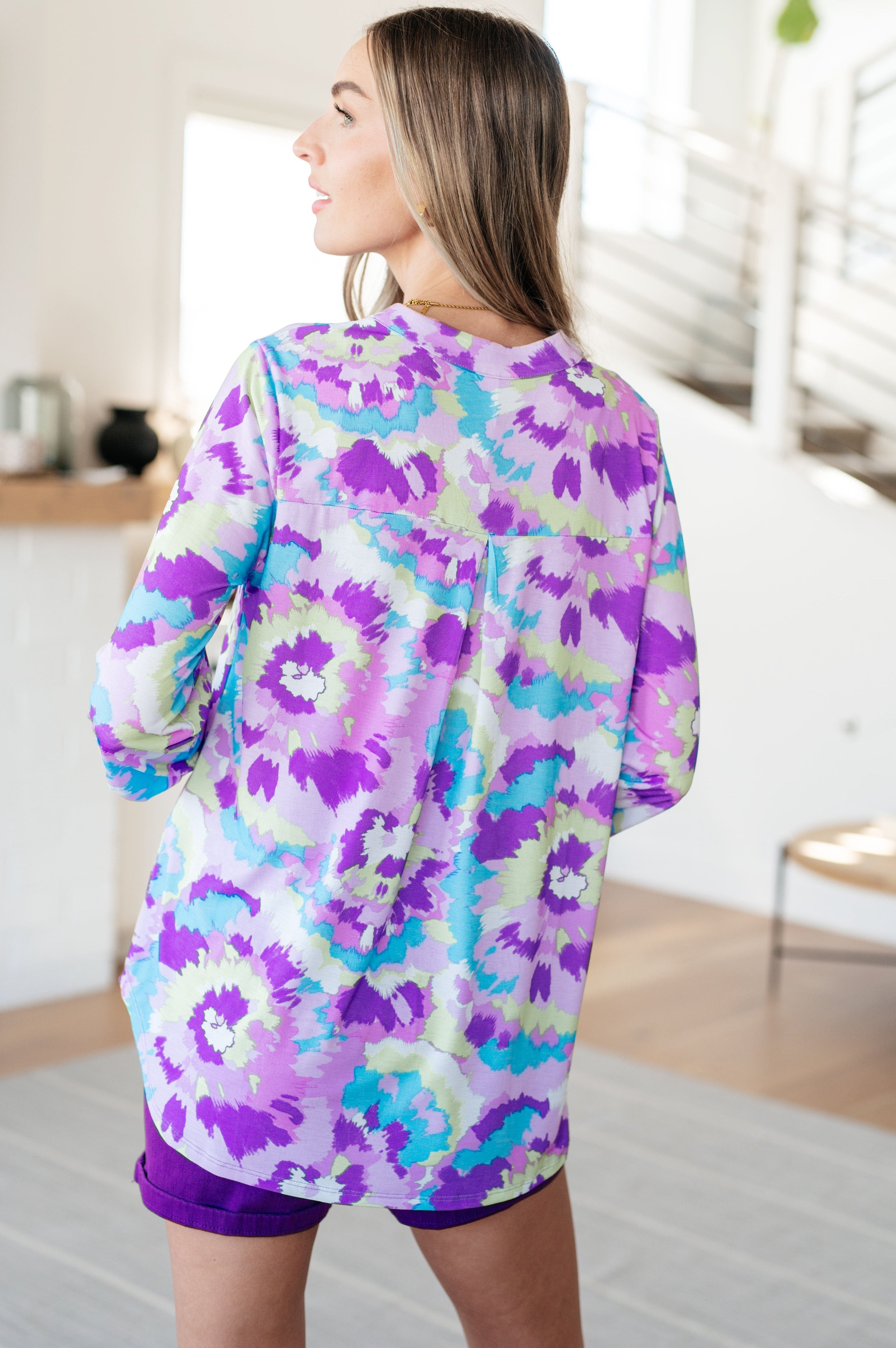 Lizzy Top in Lavender and Purple Brush Strokes-Tops-Stay Foxy Boutique, Florissant, Missouri