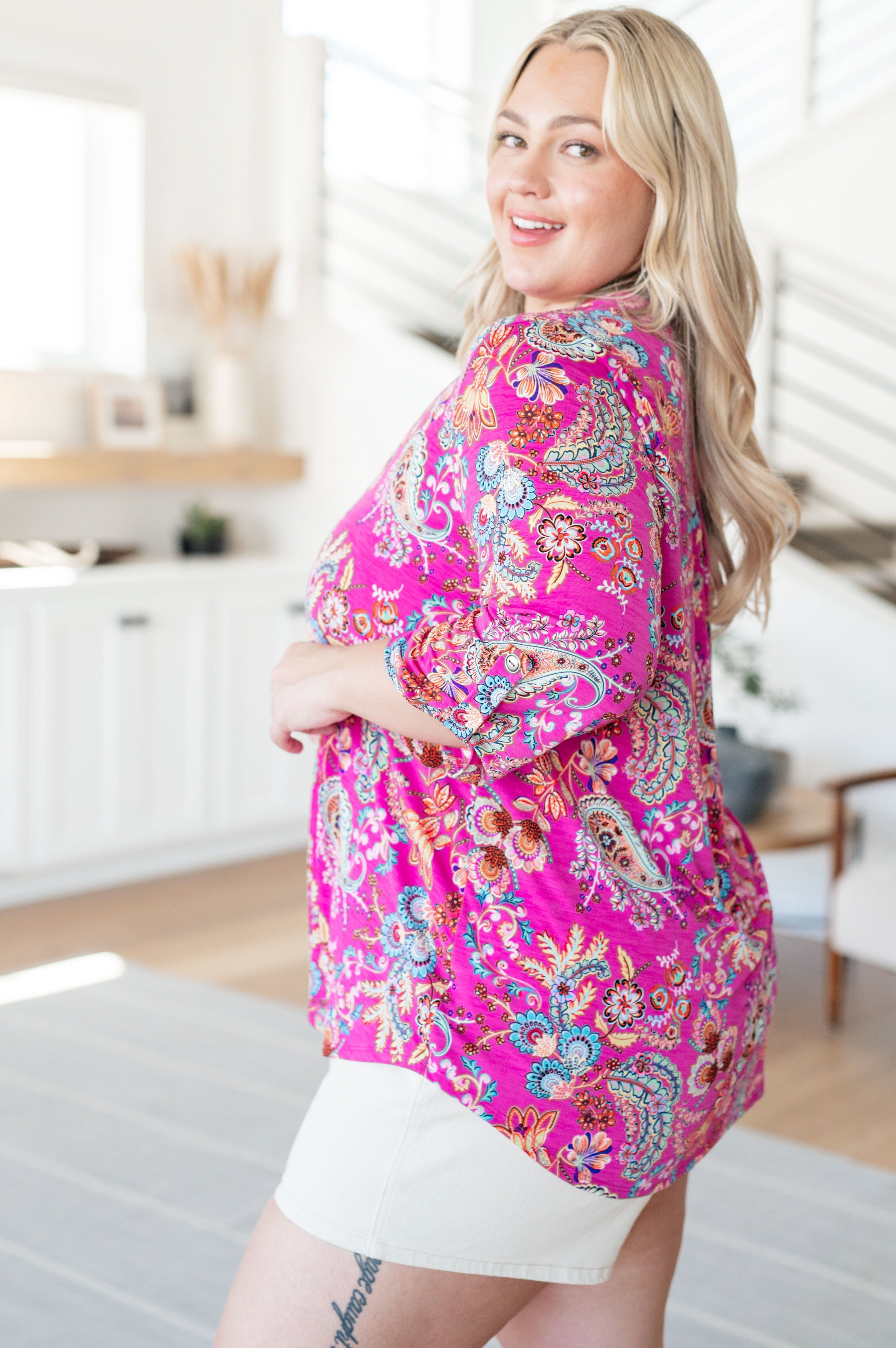 Lizzy Top in Magenta Floral Paisley-Tops-Stay Foxy Boutique, Florissant, Missouri