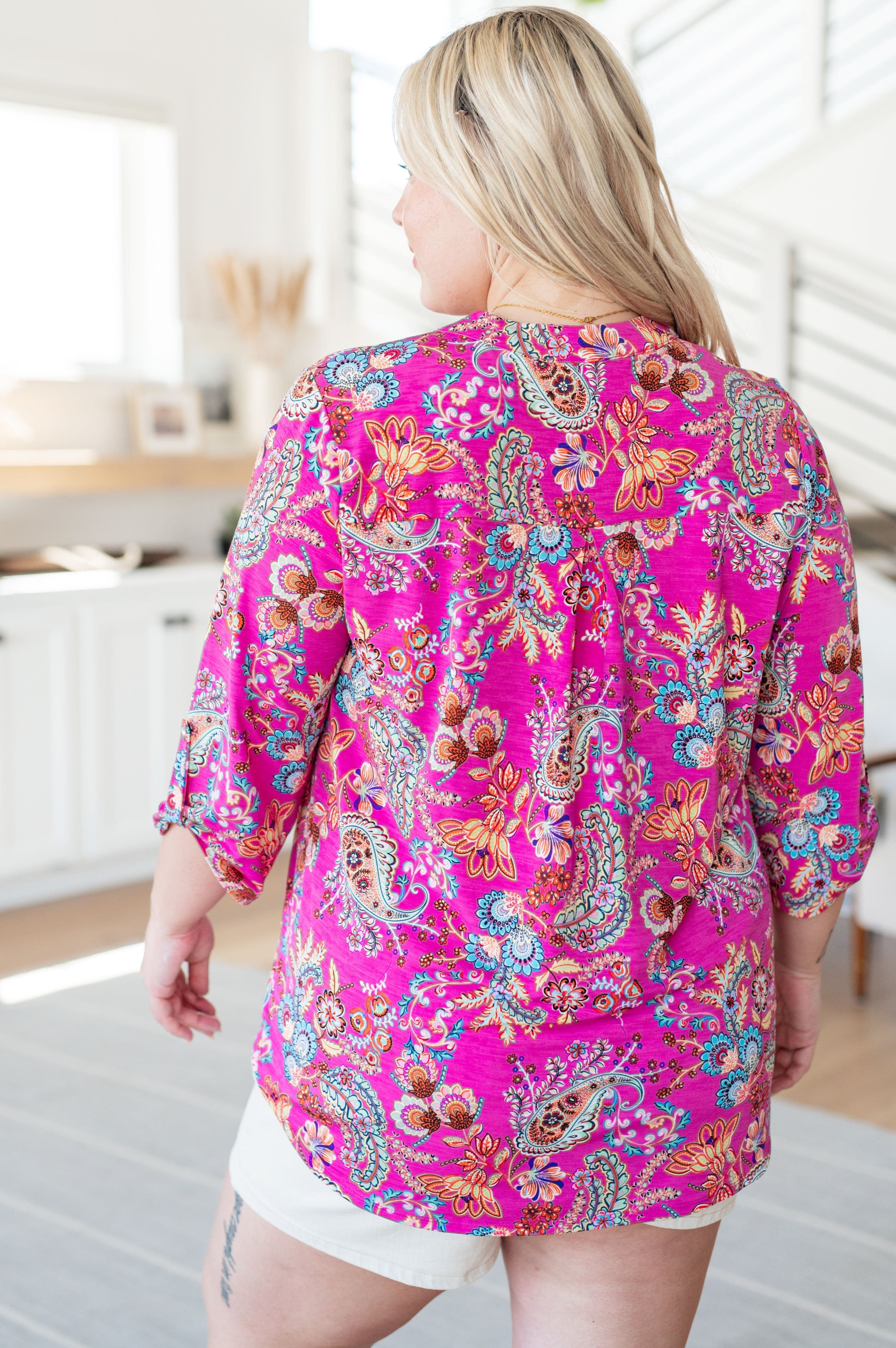 Lizzy Top in Magenta Floral Paisley-Tops-Stay Foxy Boutique, Florissant, Missouri