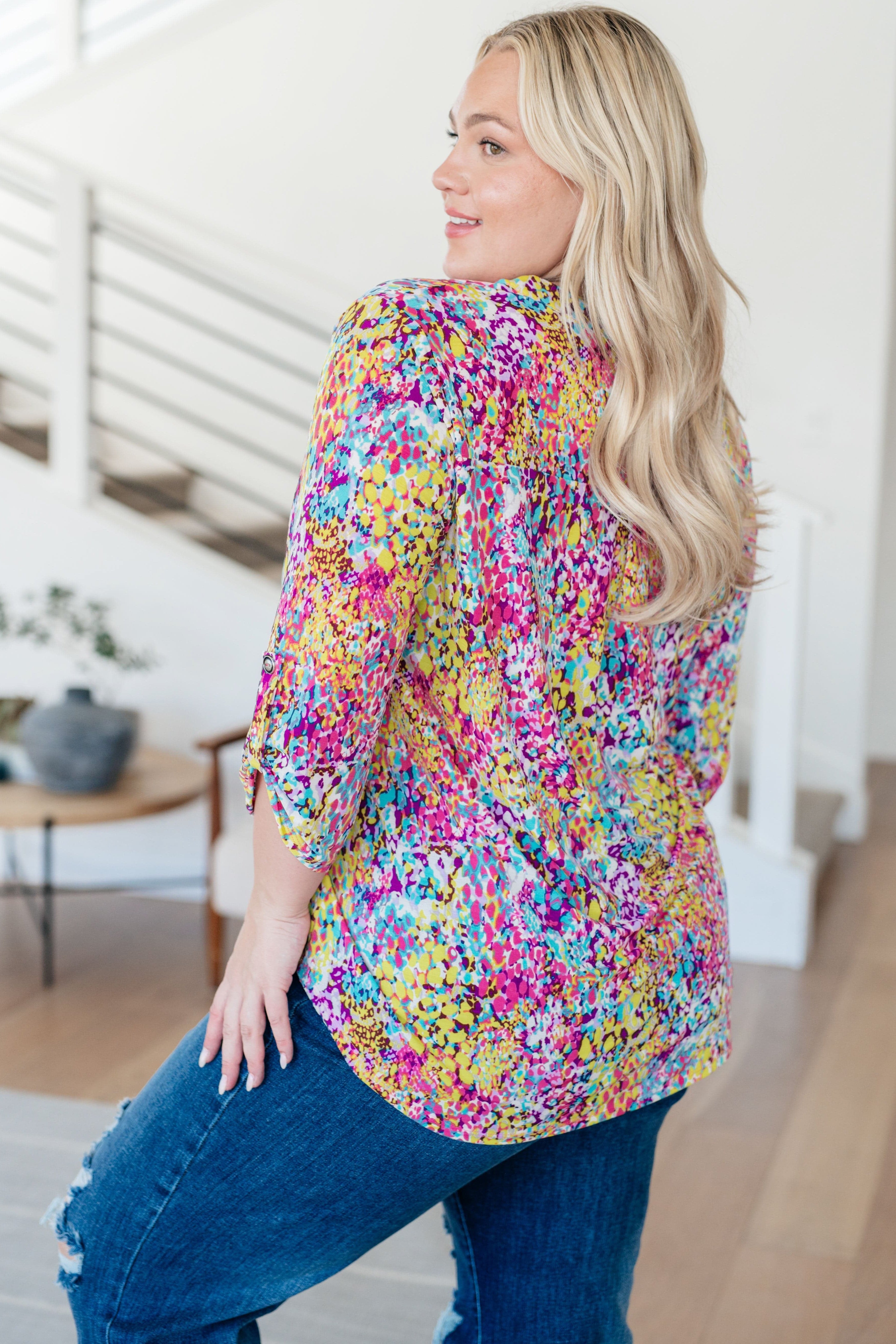 Lizzy Top in Magenta and Lime Painted Abstract-Tops-Stay Foxy Boutique, Florissant, Missouri