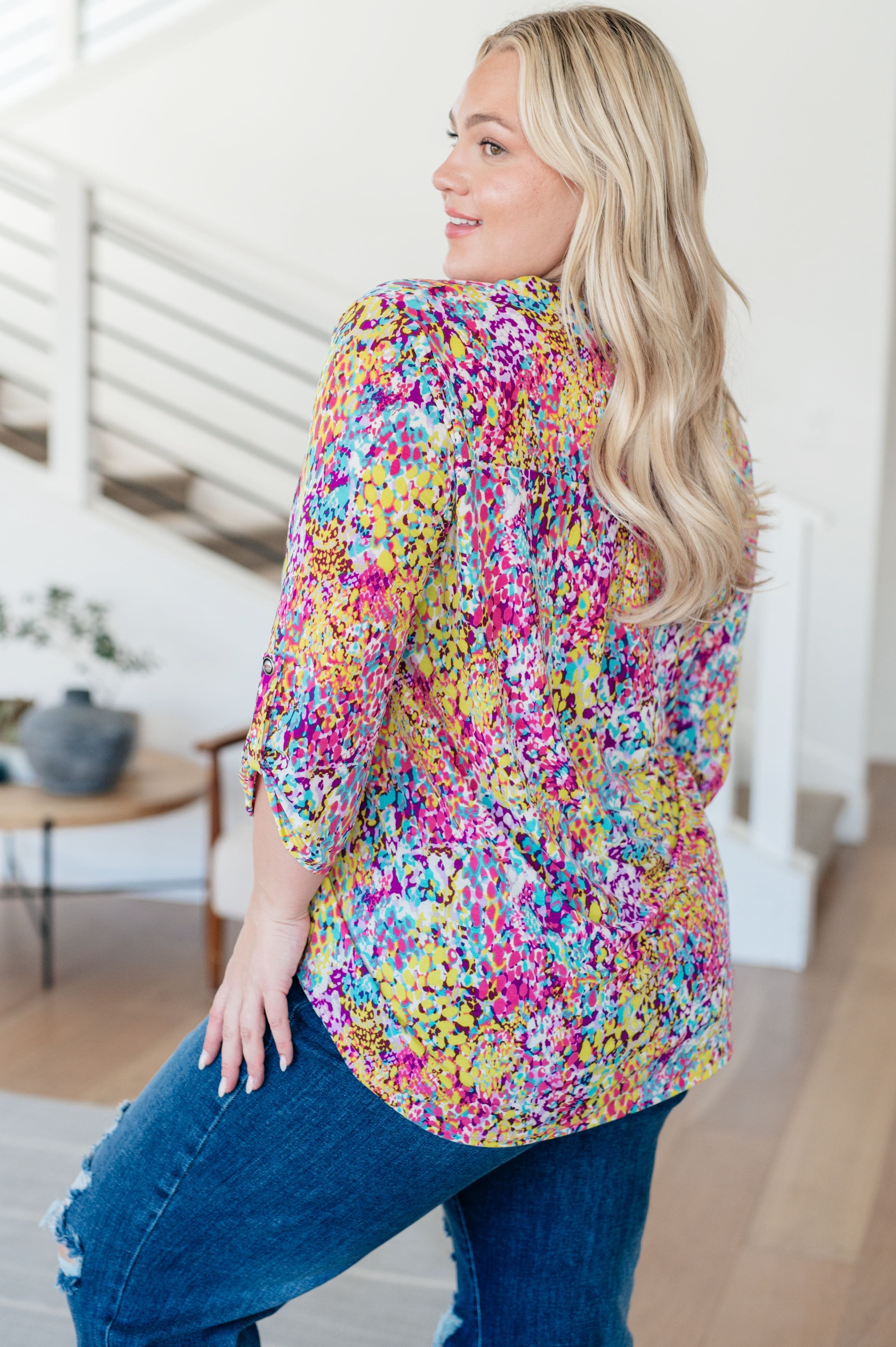 Lizzy Top in Magenta and Lime Painted Abstract-Tops-Stay Foxy Boutique, Florissant, Missouri