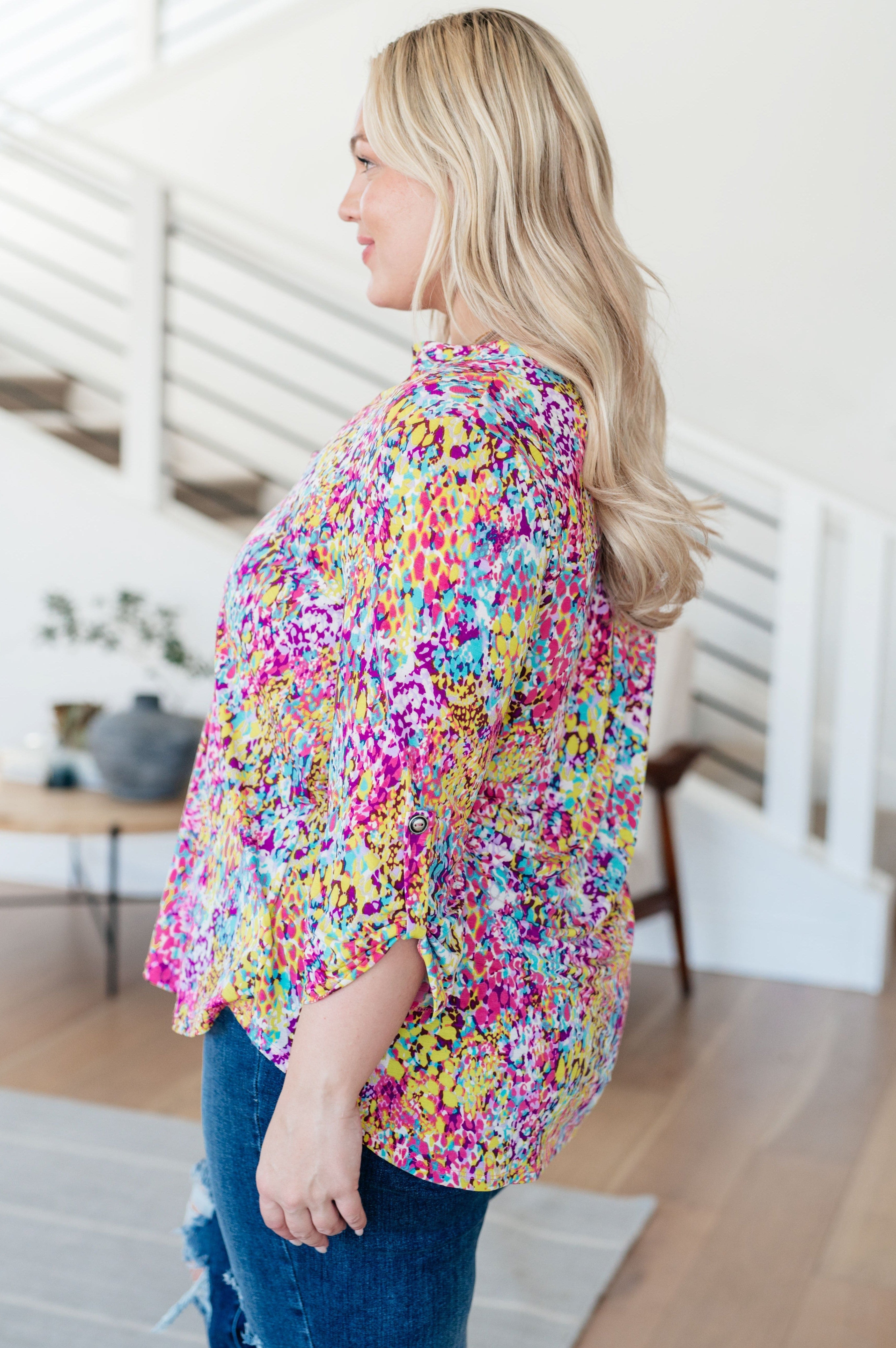 Lizzy Top in Magenta and Lime Painted Abstract-Tops-Stay Foxy Boutique, Florissant, Missouri