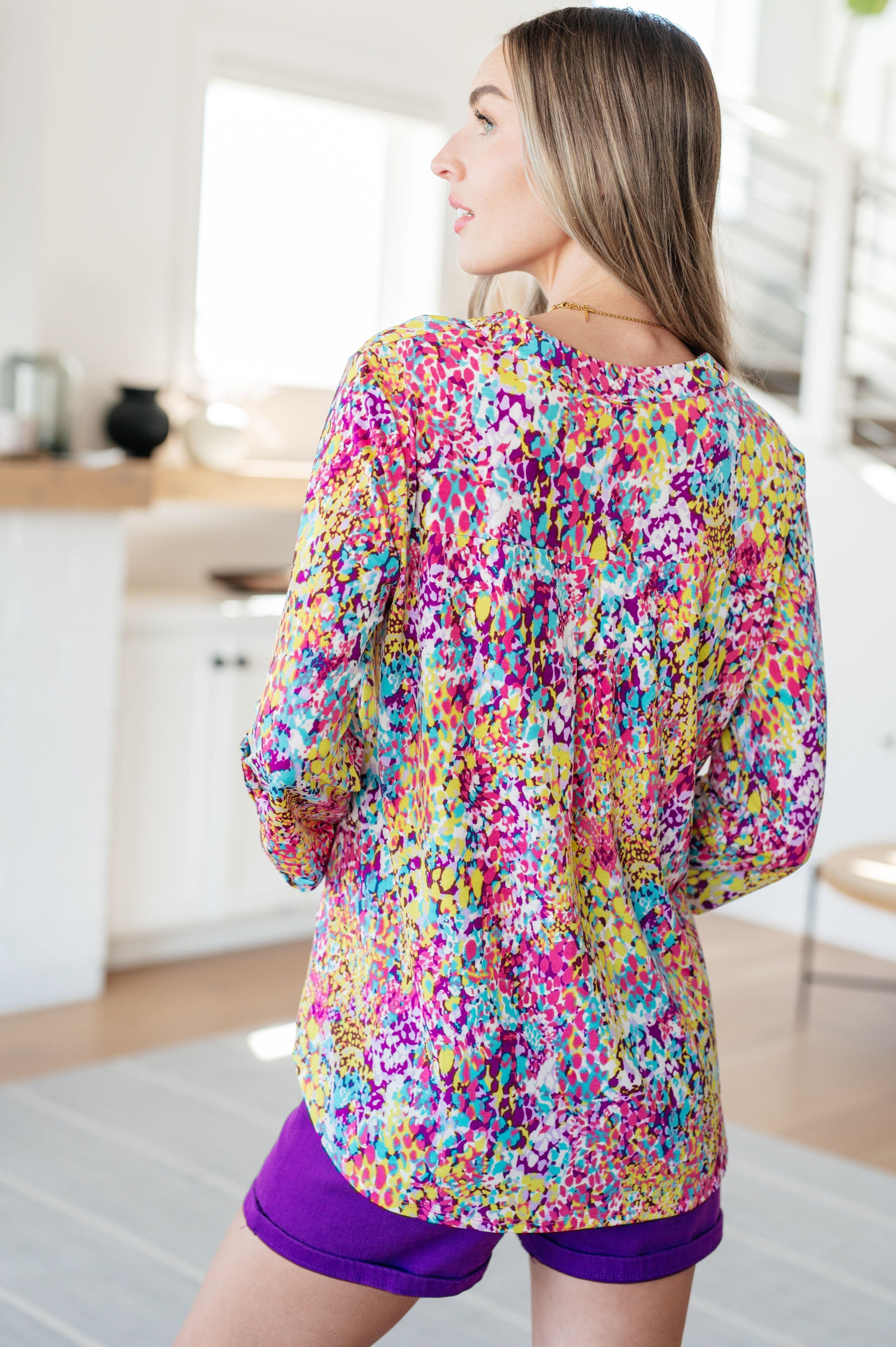 Lizzy Top in Magenta and Lime Painted Abstract-Tops-Stay Foxy Boutique, Florissant, Missouri