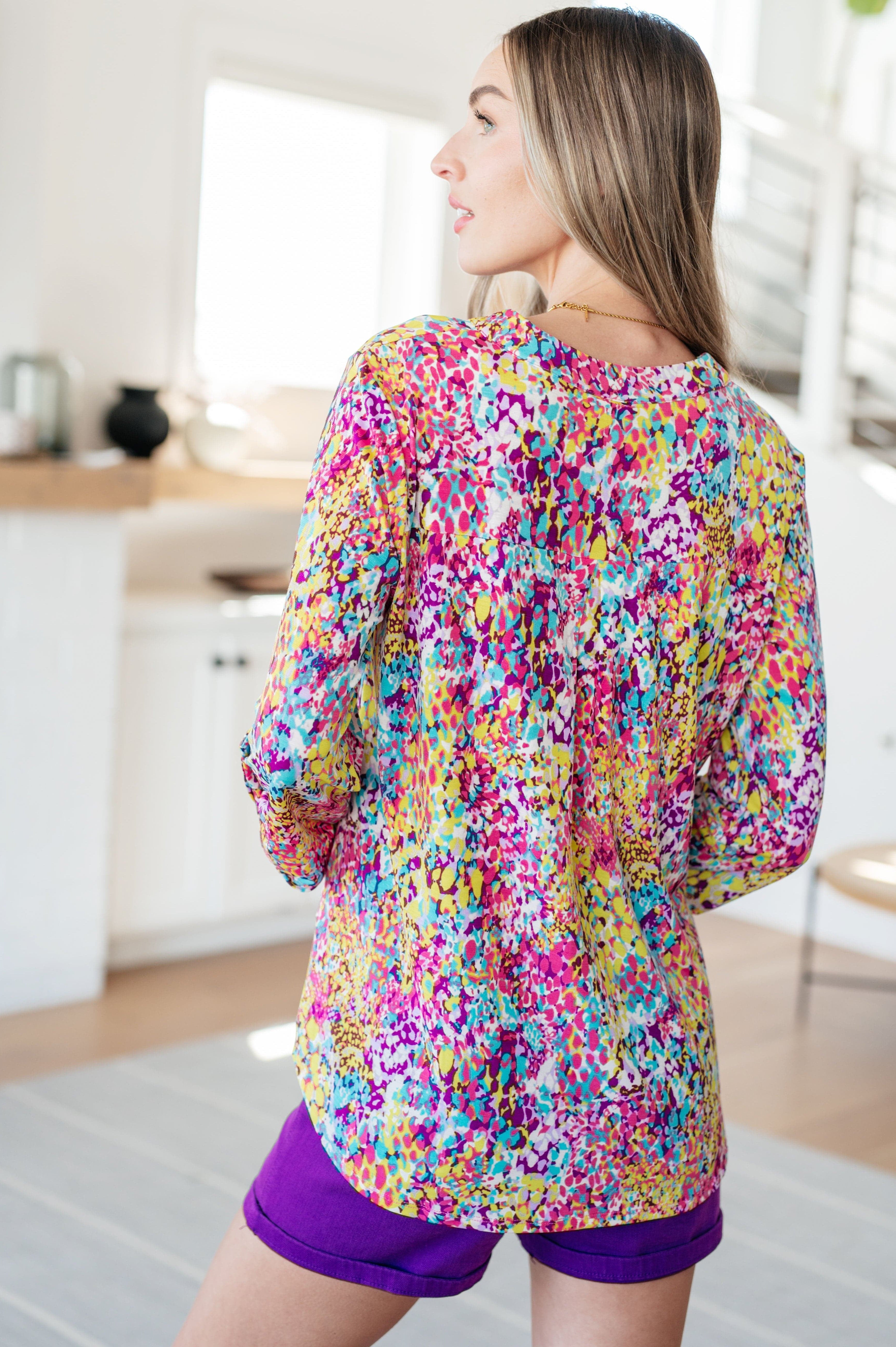Lizzy Top in Magenta and Lime Painted Abstract-Tops-Stay Foxy Boutique, Florissant, Missouri