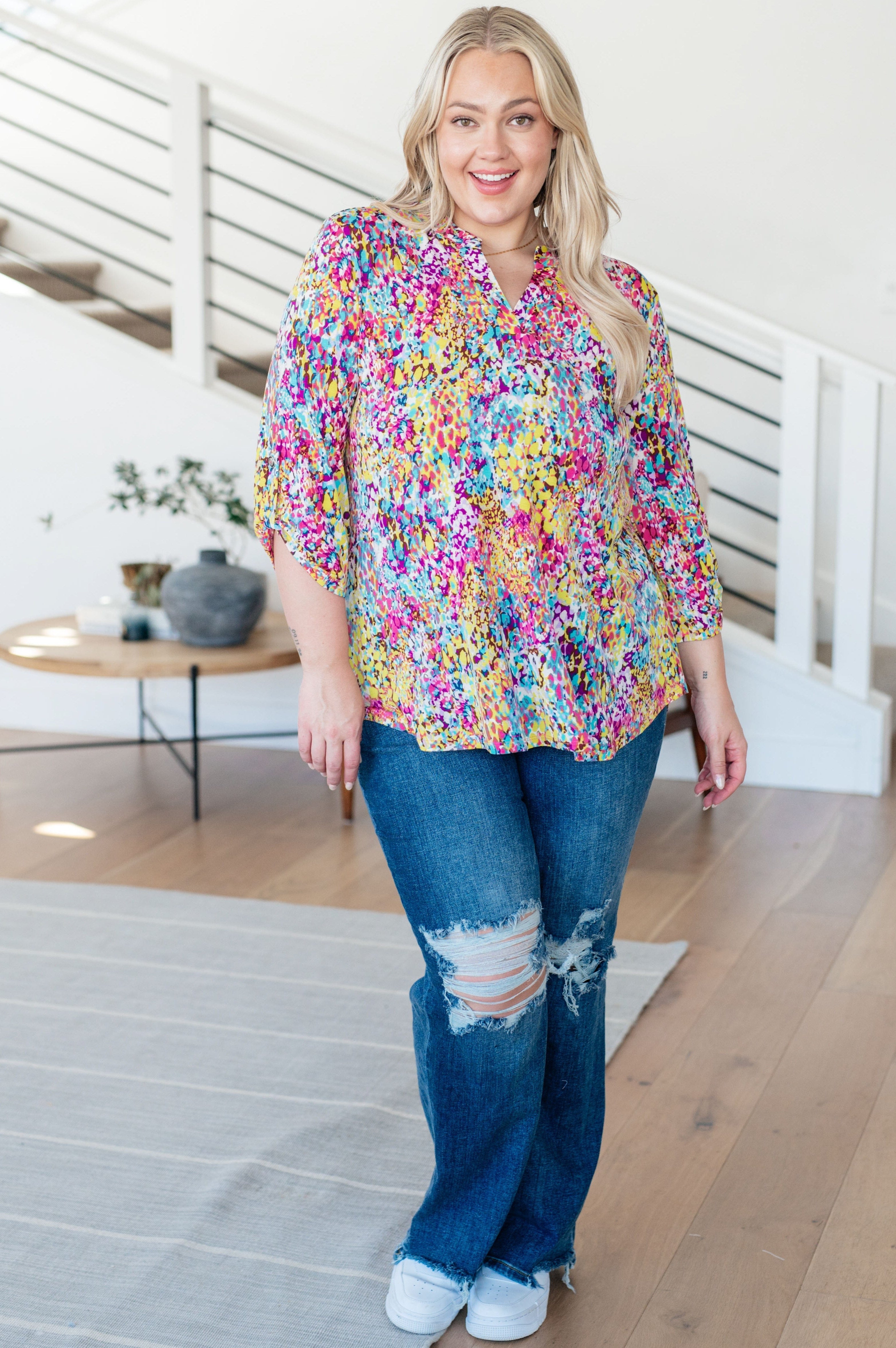 Lizzy Top in Magenta and Lime Painted Abstract-Tops-Stay Foxy Boutique, Florissant, Missouri