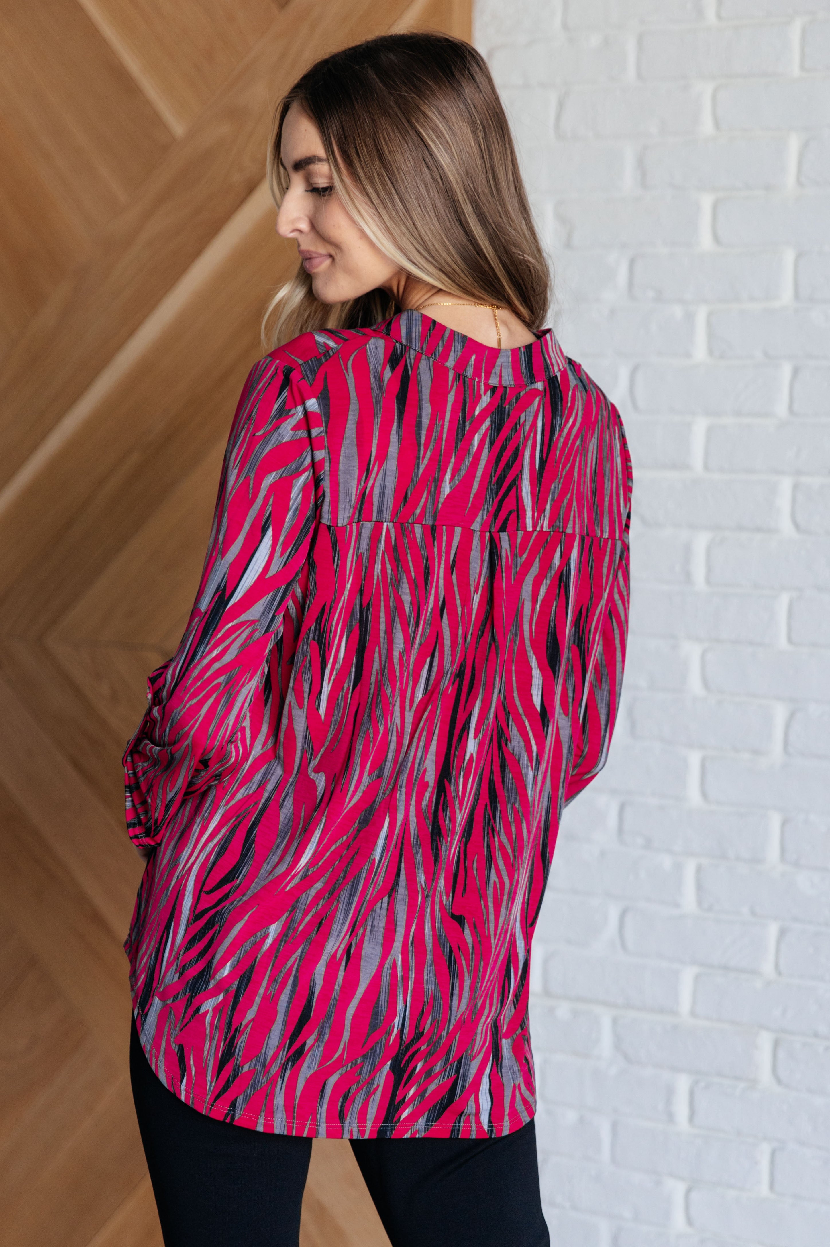 Lizzy Top in Magenta and Red Strokes-Blouses-Stay Foxy Boutique, Florissant, Missouri
