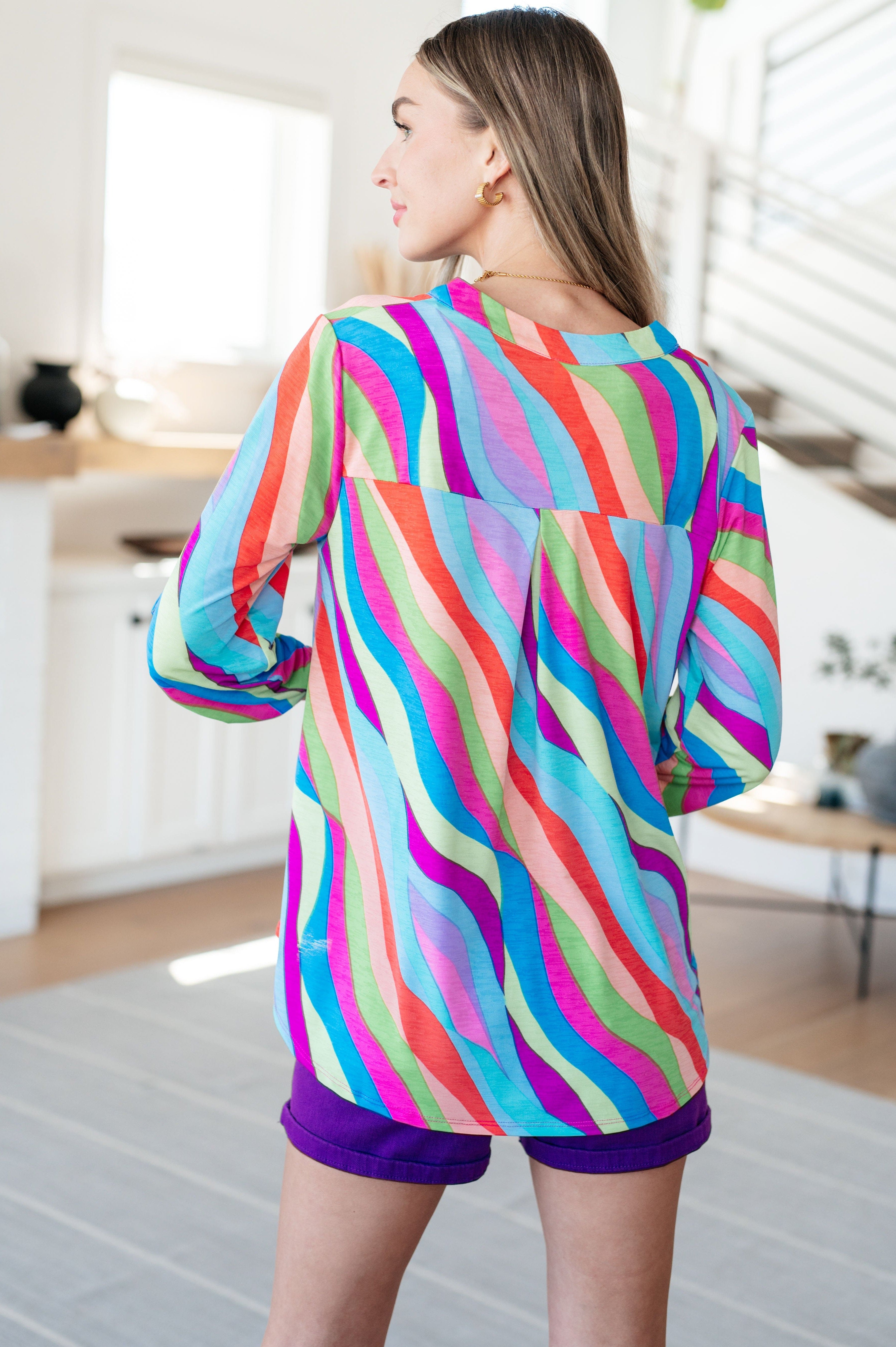 Lizzy Top in Multi Mod Stripe-Tops-Stay Foxy Boutique, Florissant, Missouri
