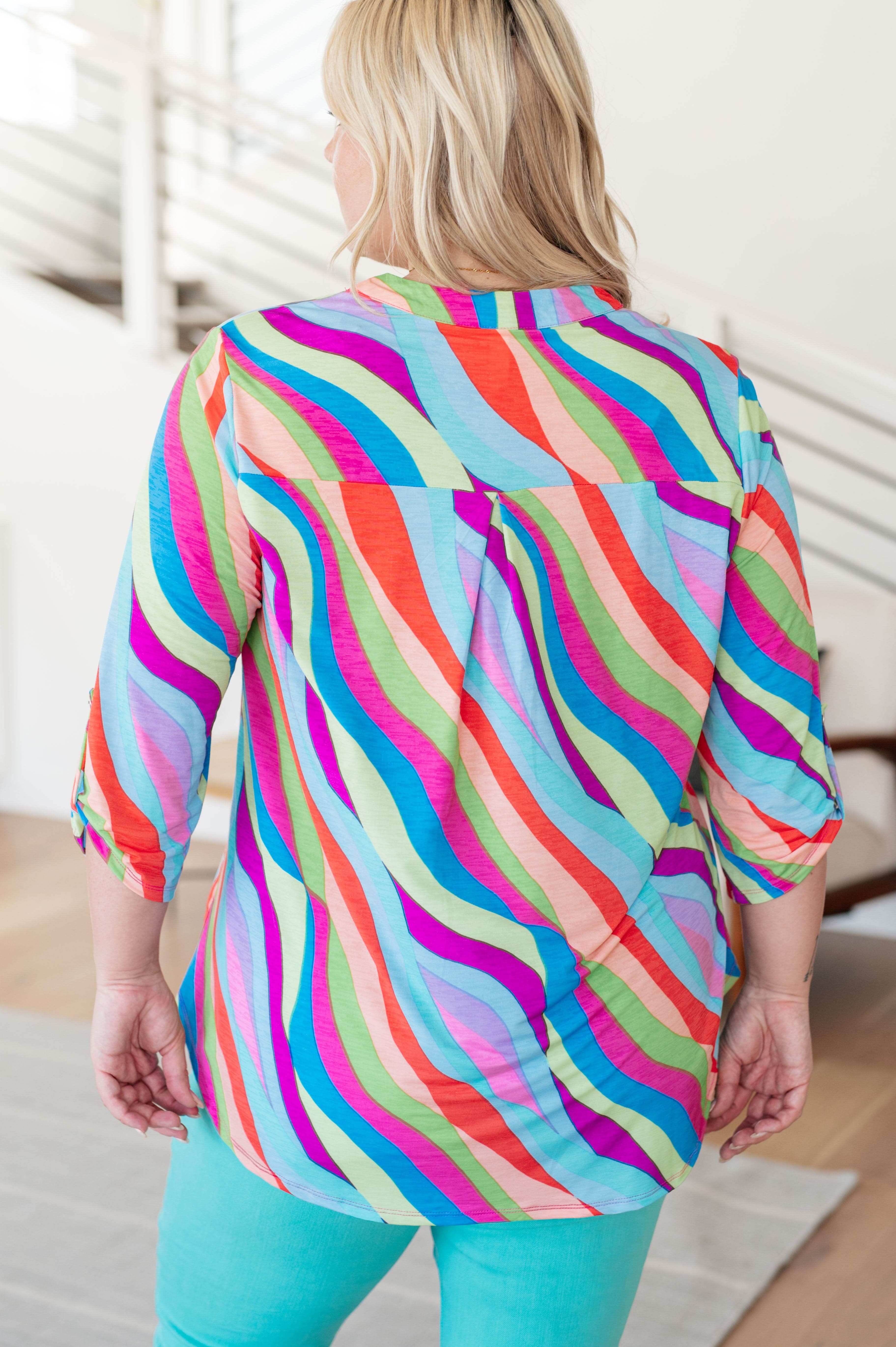 Lizzy Top in Multi Mod Stripe-Tops-Stay Foxy Boutique, Florissant, Missouri
