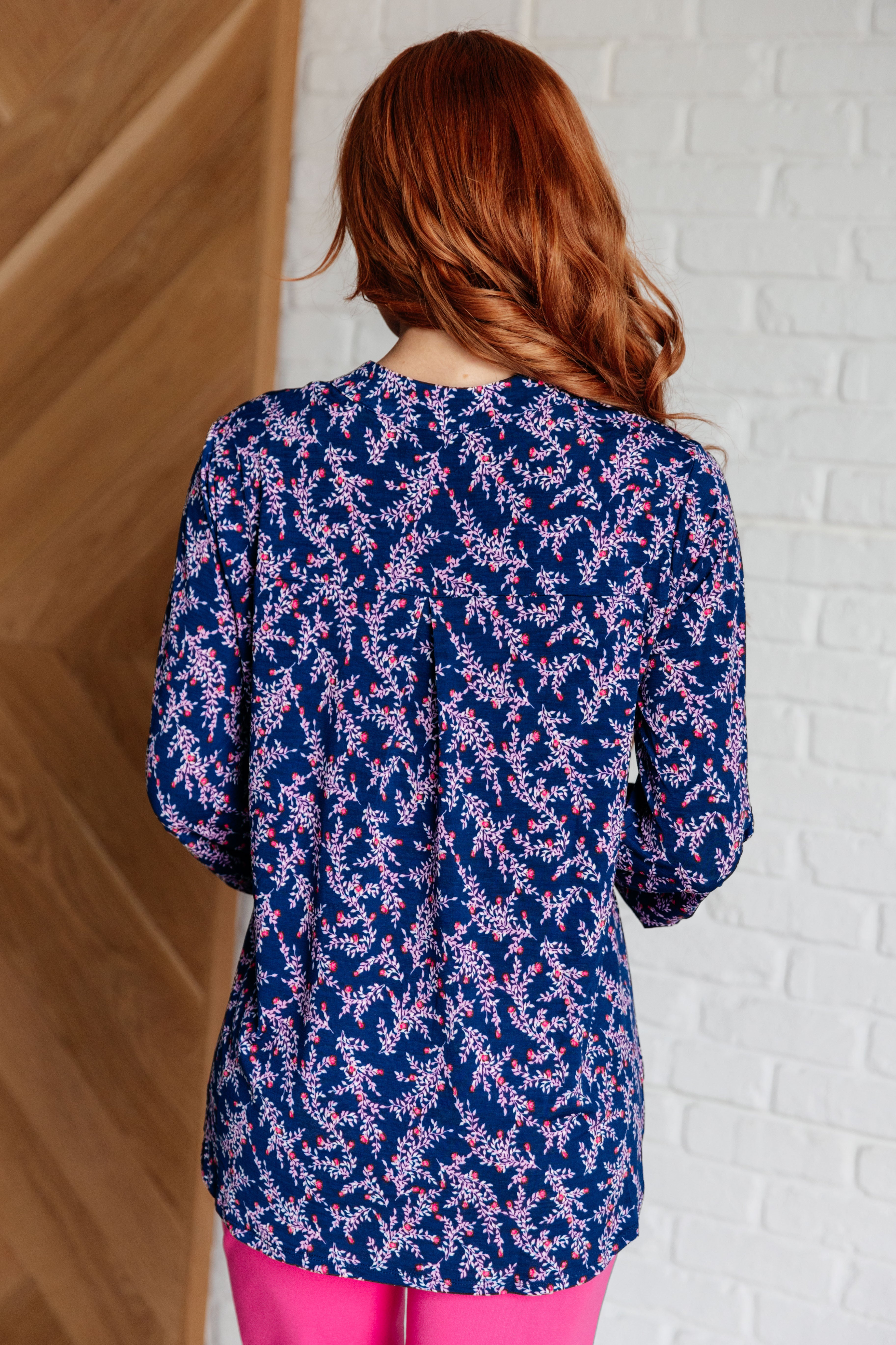 Lizzy Top in Navy and Magenta Petite Floral-Tops-Stay Foxy Boutique, Florissant, Missouri