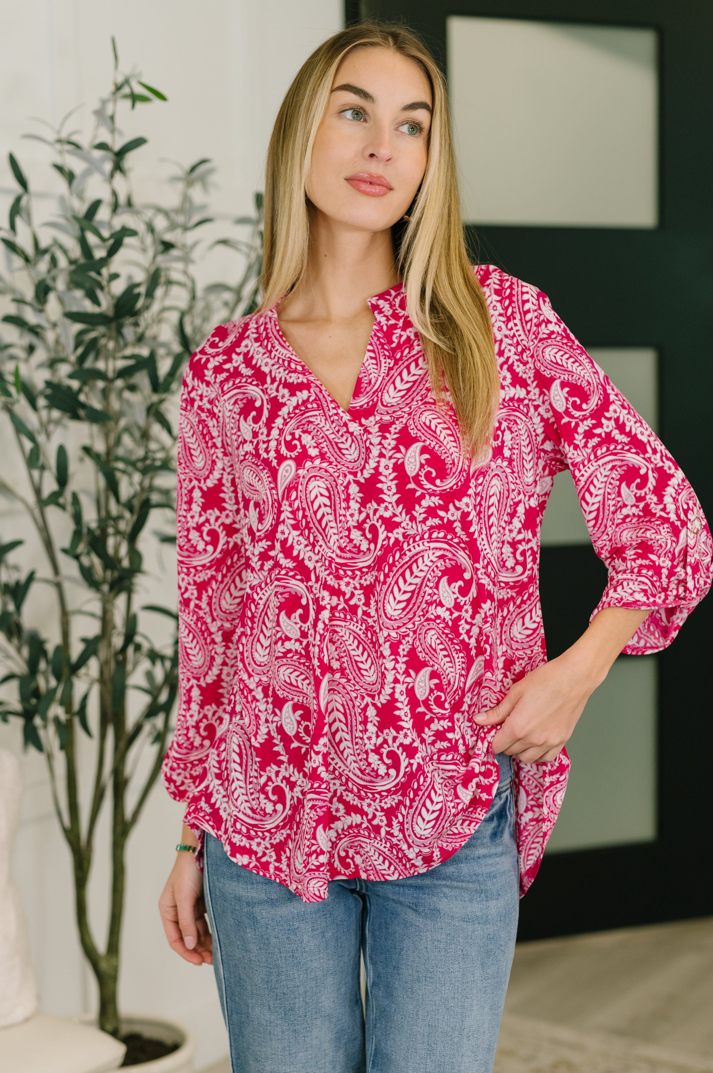 Lizzy Top in Pink Paisley-Womens-Stay Foxy Boutique, Florissant, Missouri