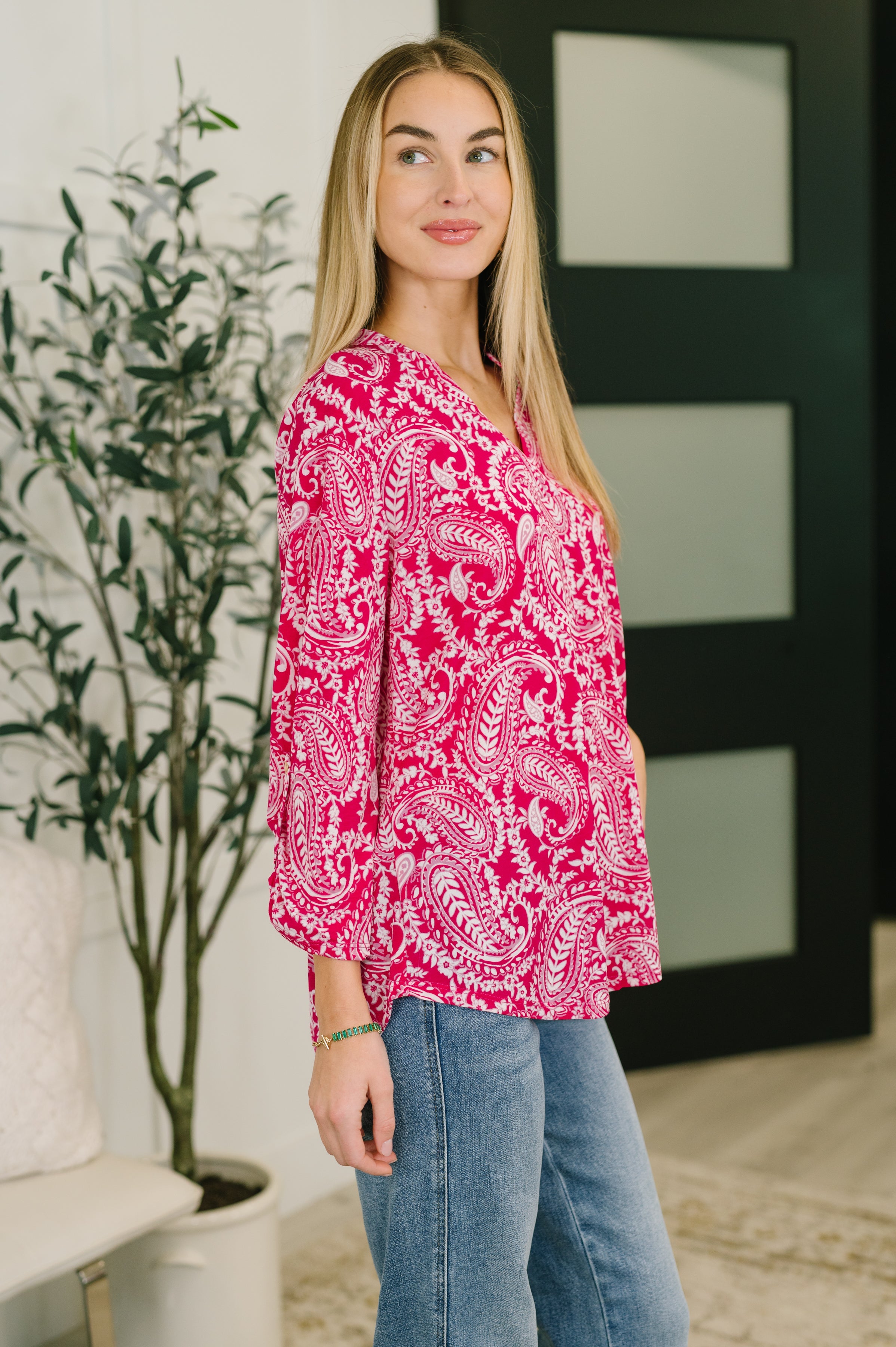 Lizzy Top in Pink Paisley-Womens-Stay Foxy Boutique, Florissant, Missouri