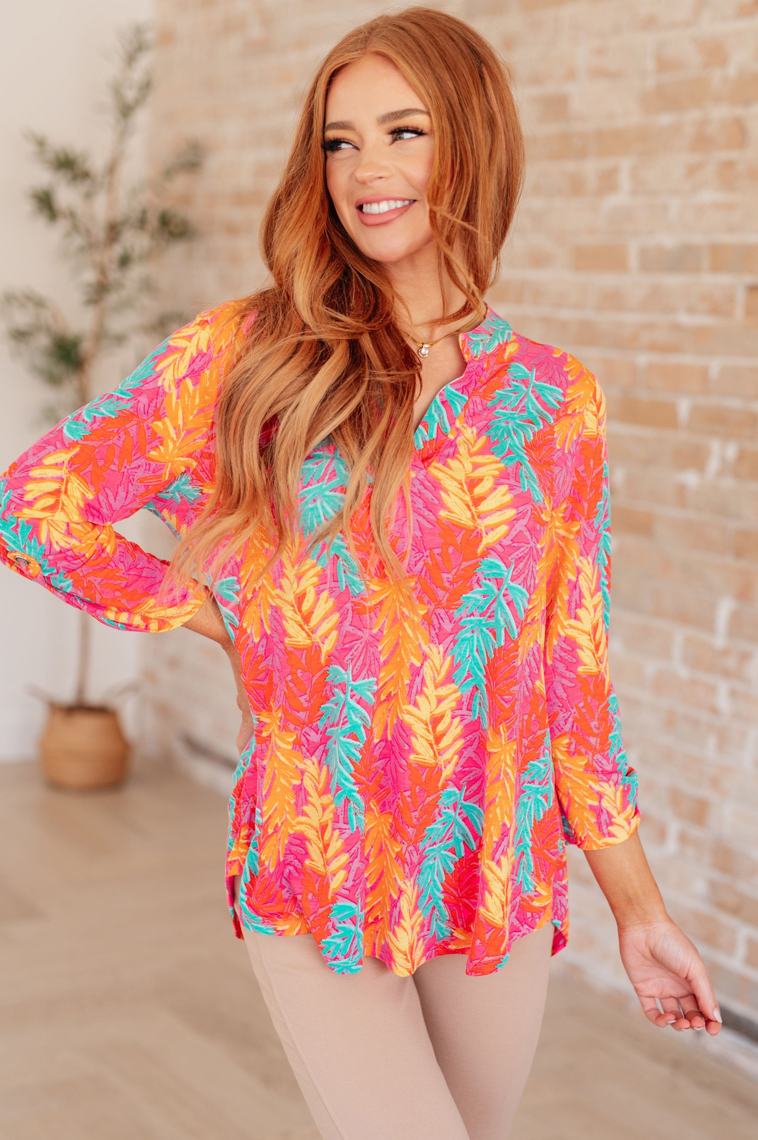 Lizzy Top in Pink and Teal Branches-Tops-Stay Foxy Boutique, Florissant, Missouri