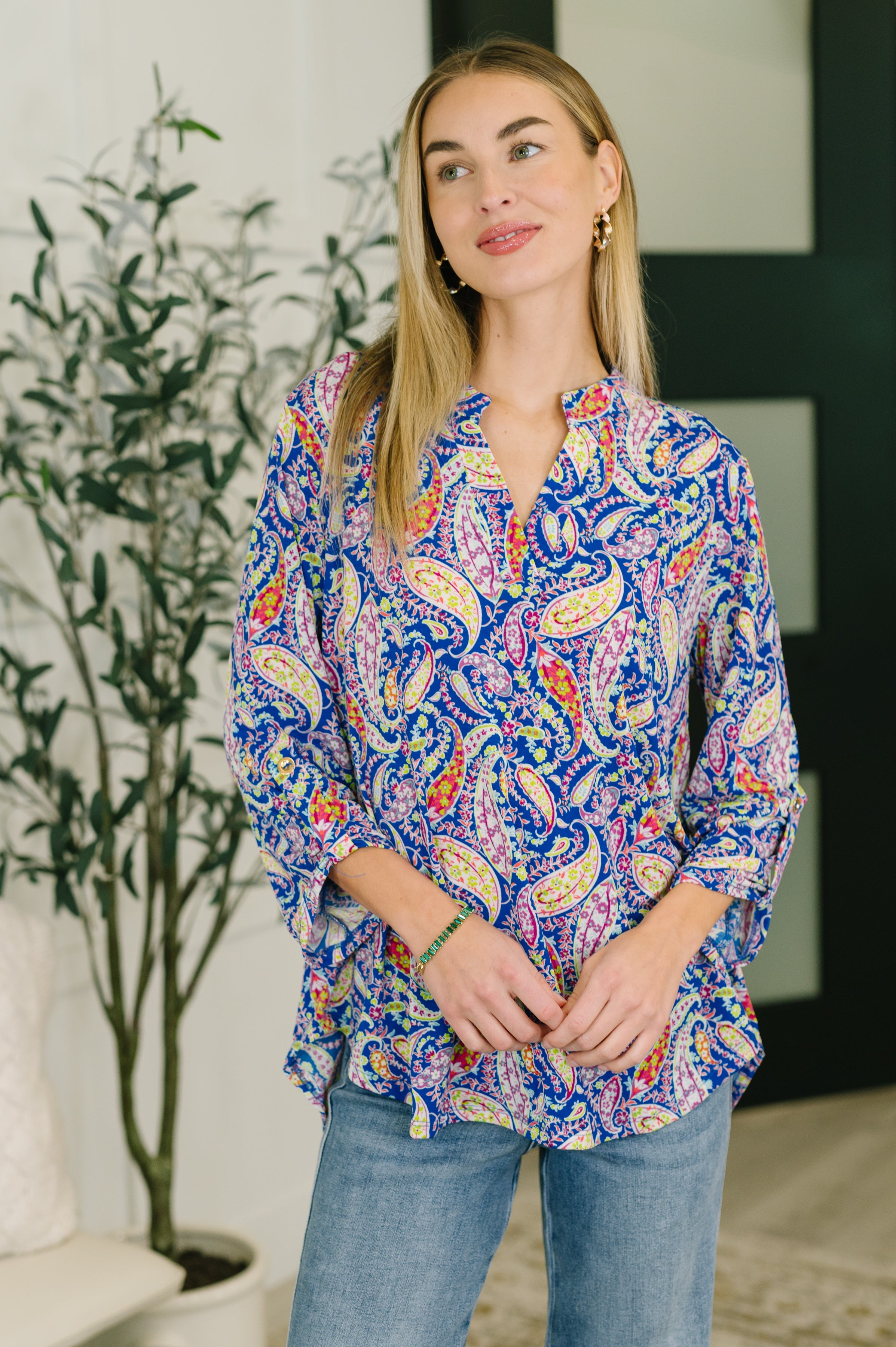 Lizzy Top in Royal Blue Paisley-Womens-Stay Foxy Boutique, Florissant, Missouri