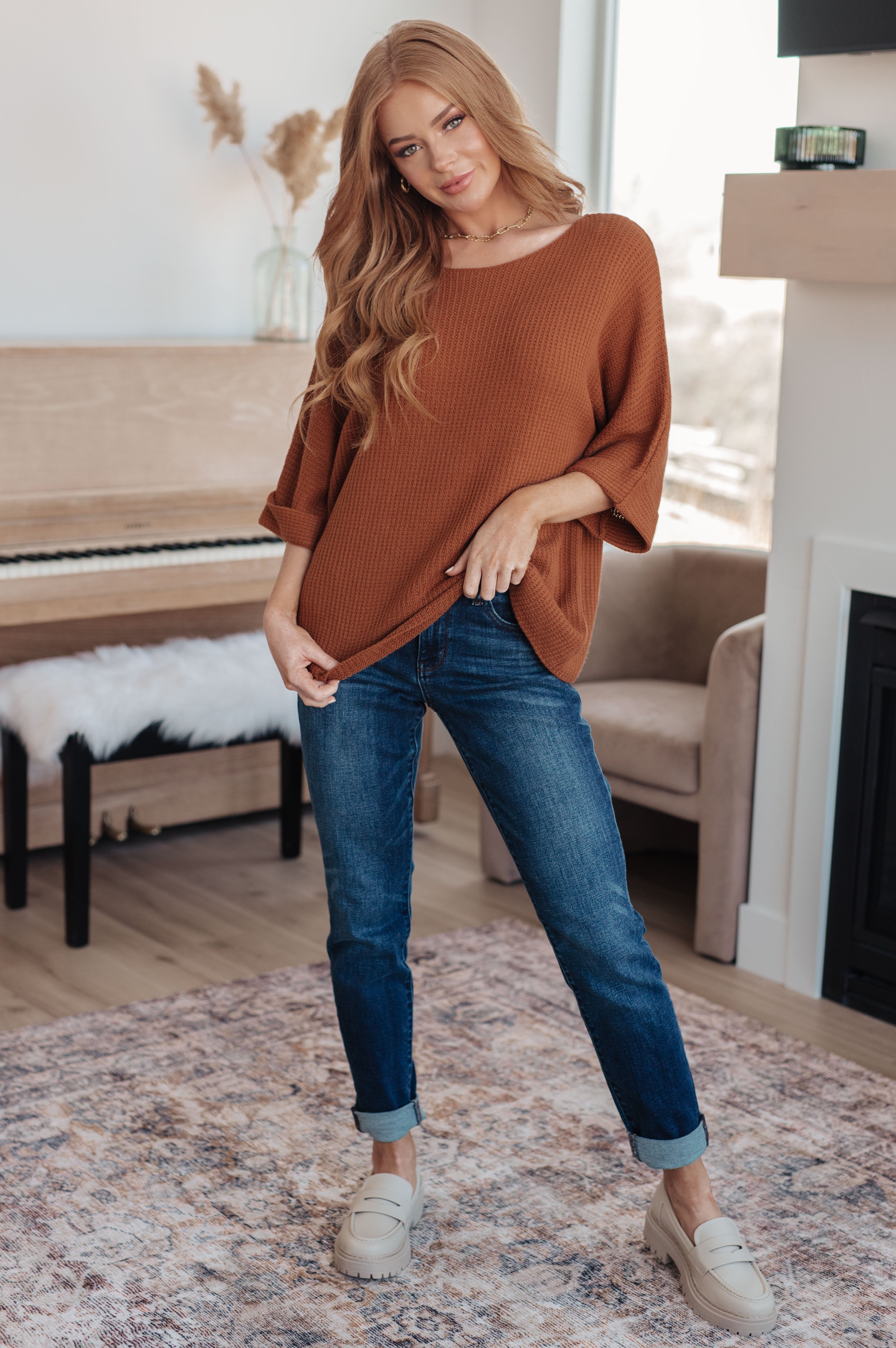Lotta Love Knitted Sweater Top in Rust-Tops-Stay Foxy Boutique, Florissant, Missouri