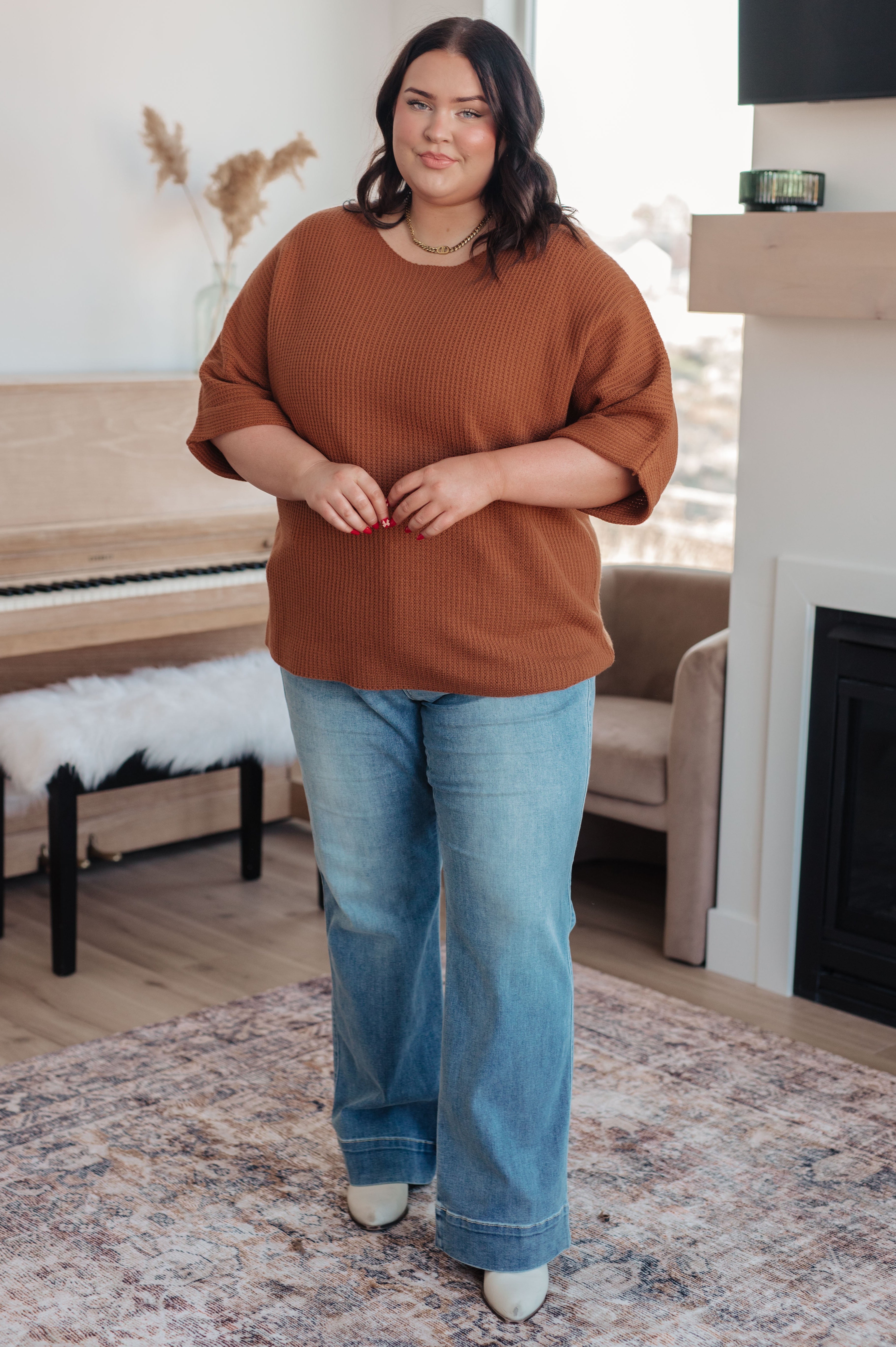 Lotta Love Knitted Sweater Top in Rust-Tops-Stay Foxy Boutique, Florissant, Missouri