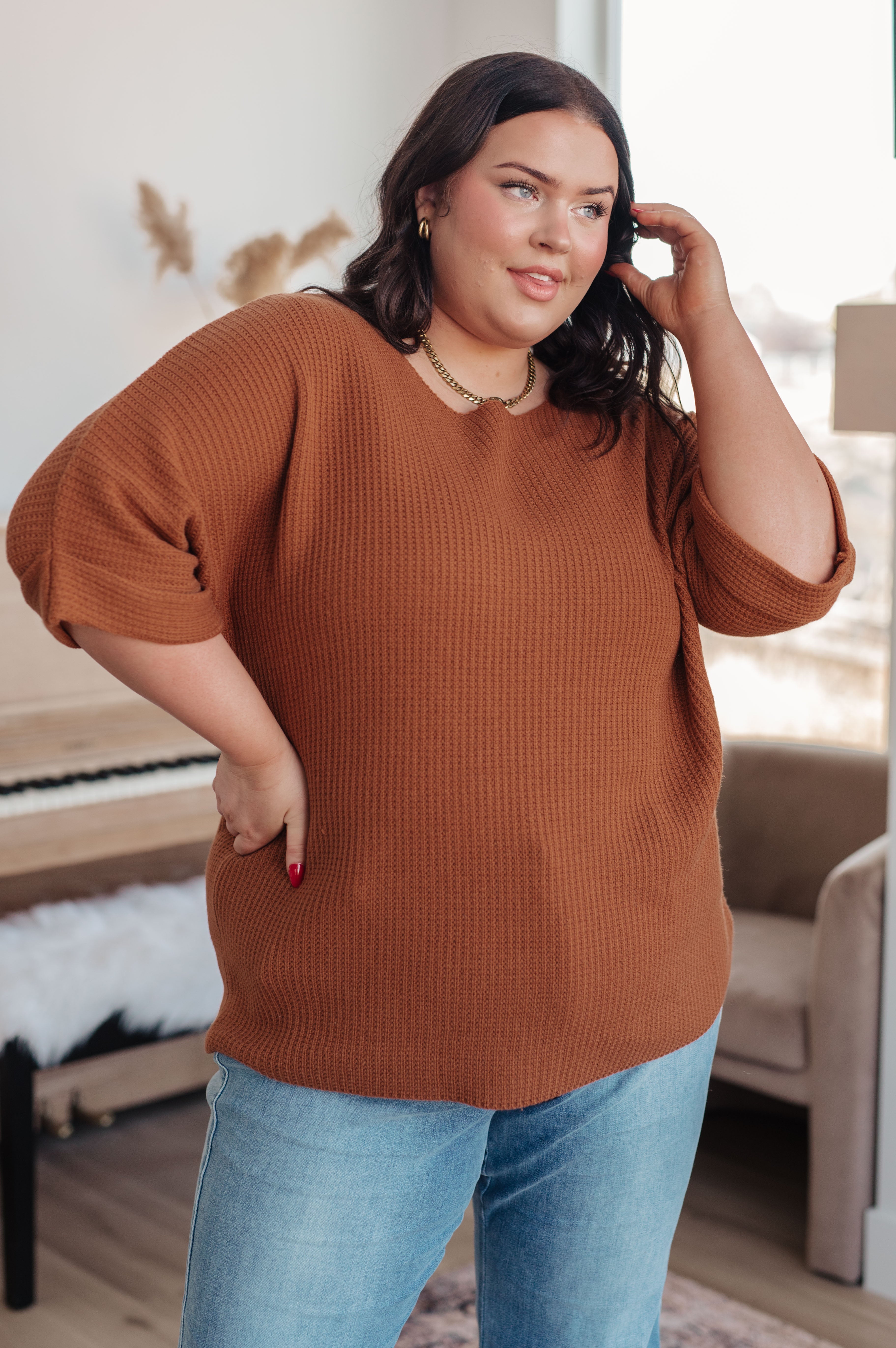 Lotta Love Knitted Sweater Top in Rust-Tops-Stay Foxy Boutique, Florissant, Missouri
