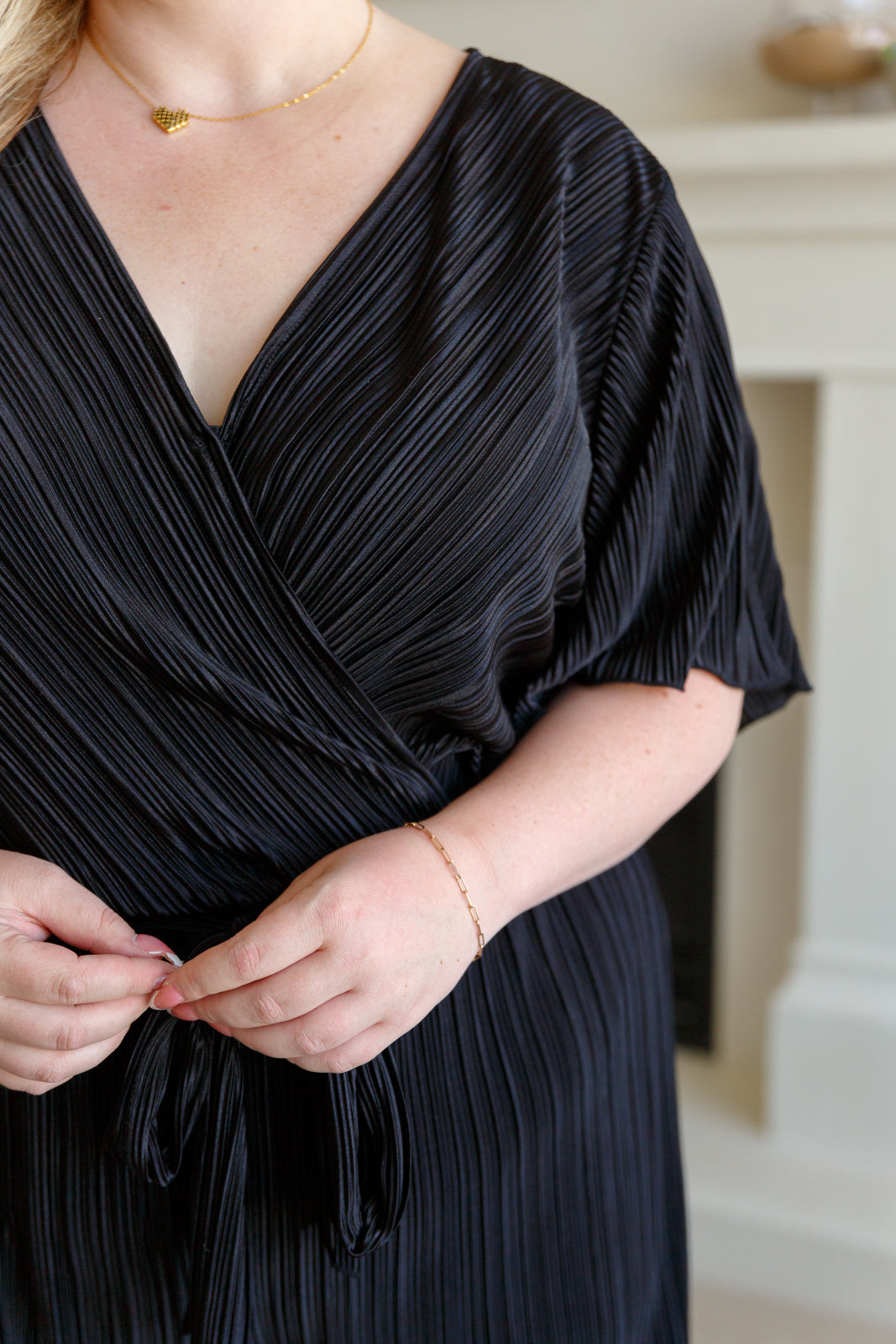 Lovely Life Plisse Romper in Black-Jumpsuits & Rompers-Stay Foxy Boutique, Florissant, Missouri