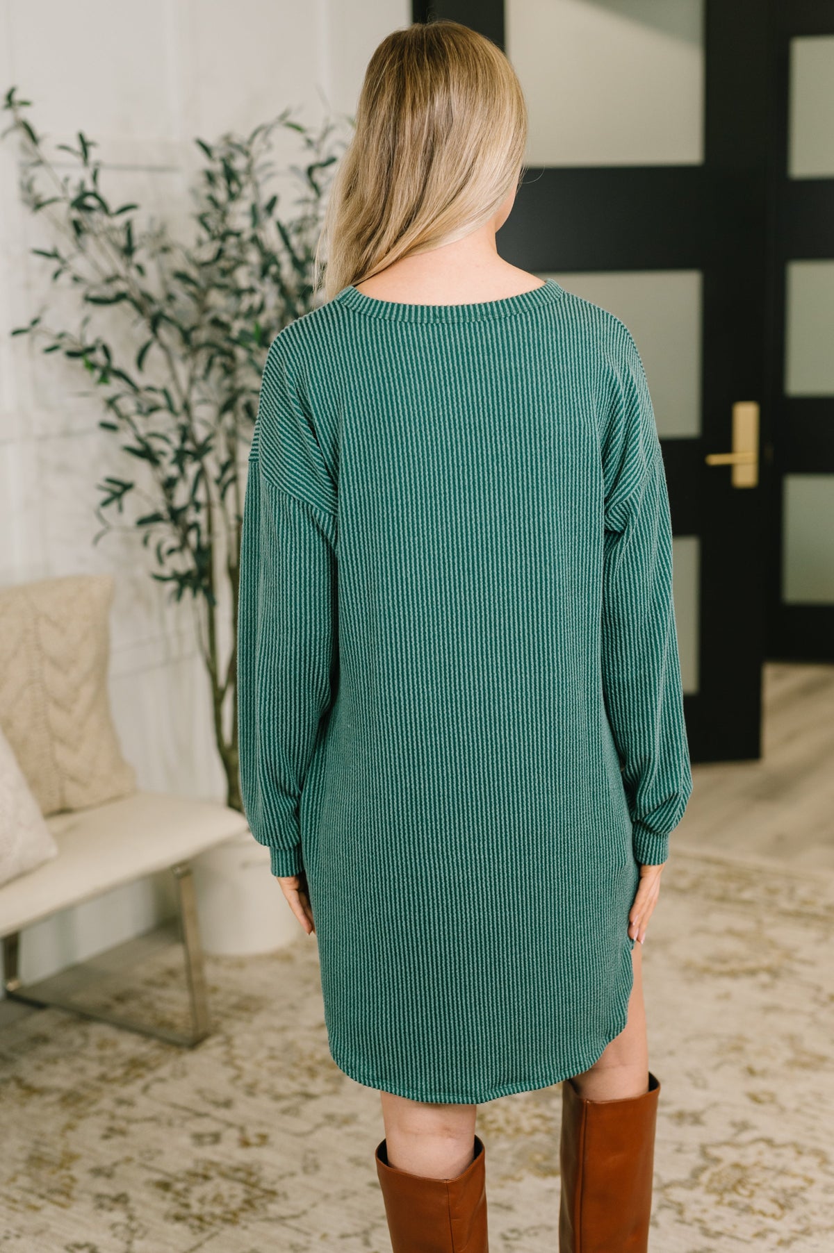 Love to Love You Textured Knit Dress in Hunter Green-Womens-Stay Foxy Boutique, Florissant, Missouri