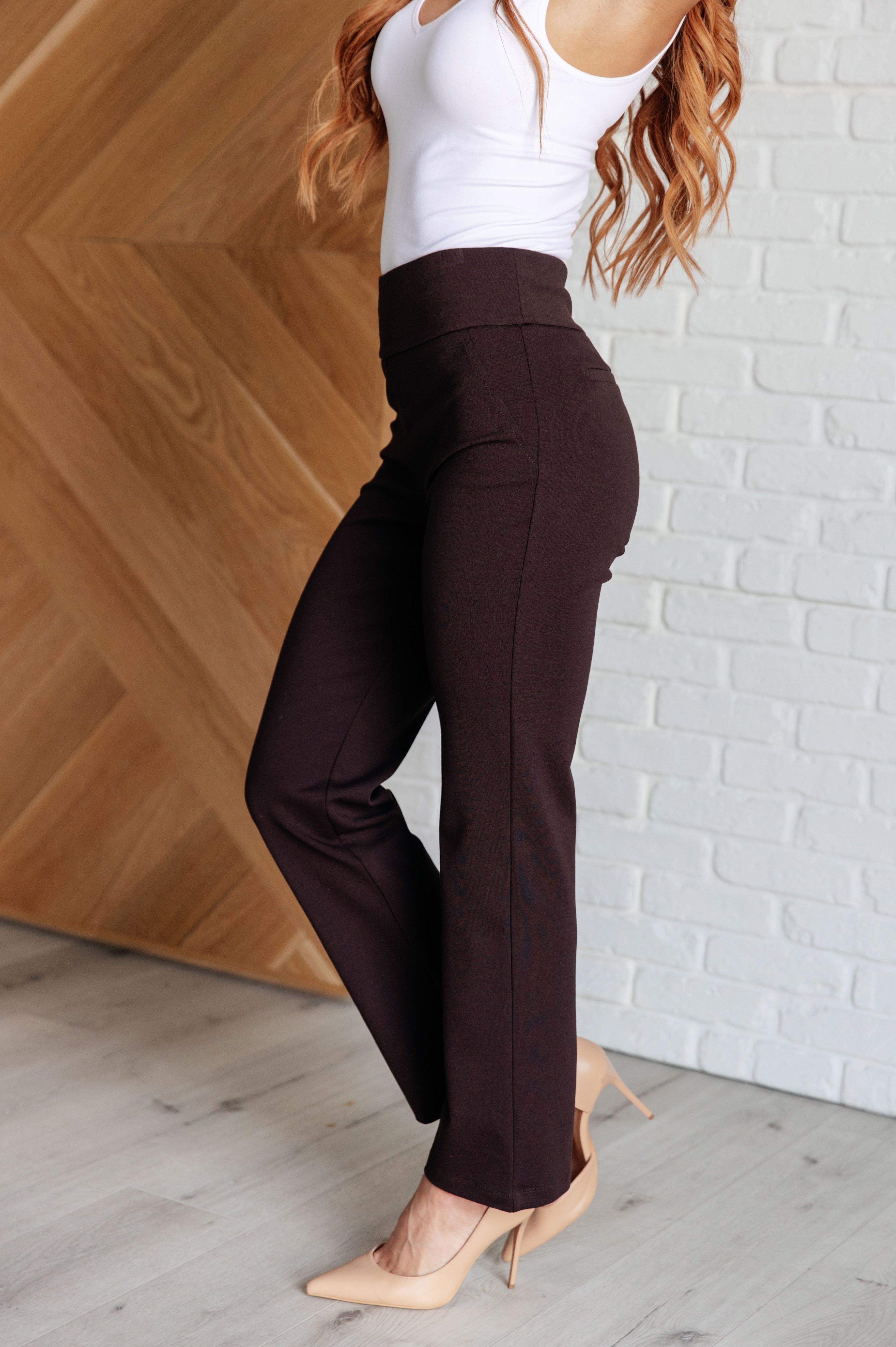 Magic Straight Pants in Chocolate-Bottoms-Stay Foxy Boutique, Florissant, Missouri