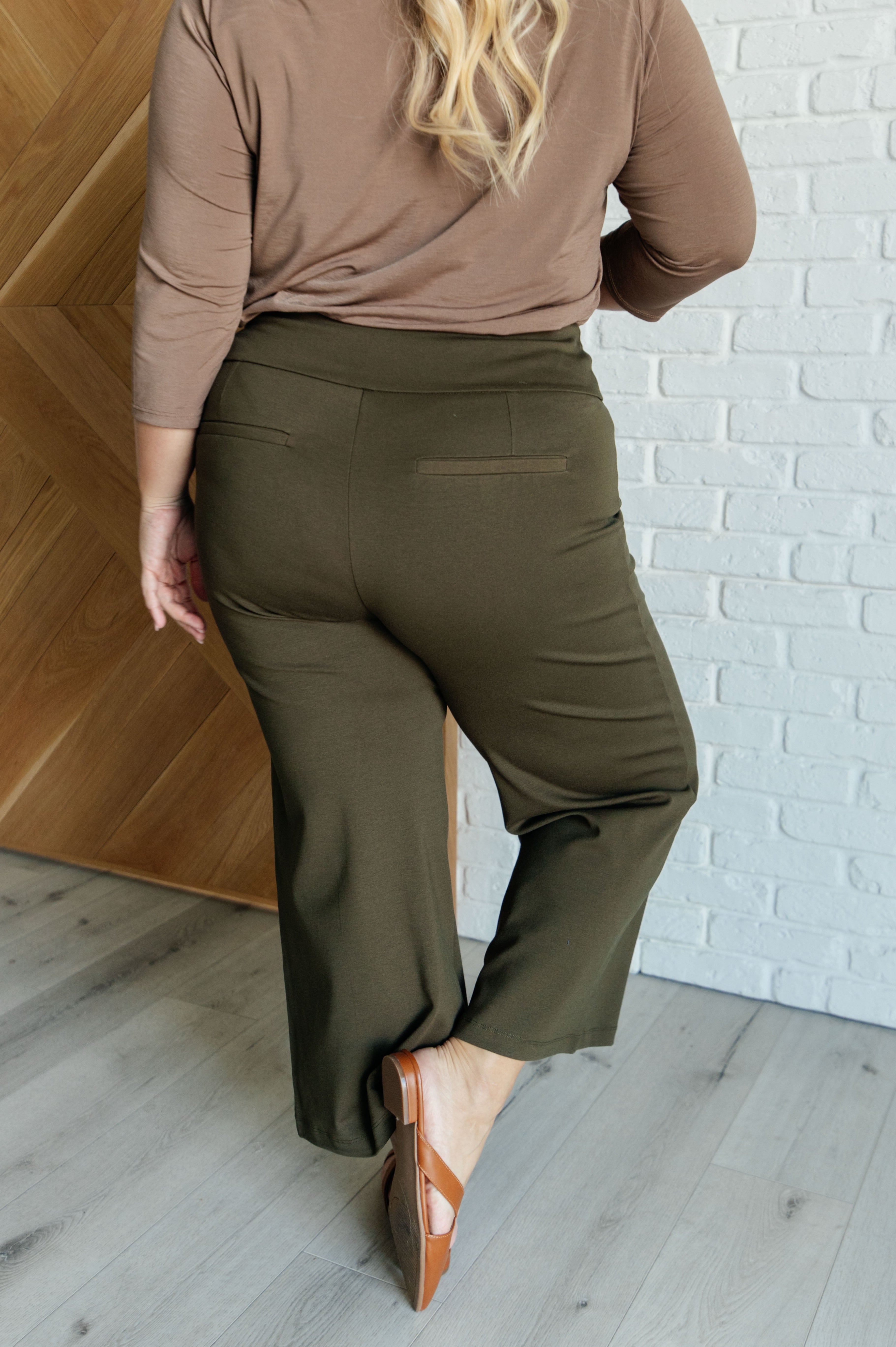 Magic Wide Leg Crop Pants in Olive-Bottoms-Stay Foxy Boutique, Florissant, Missouri