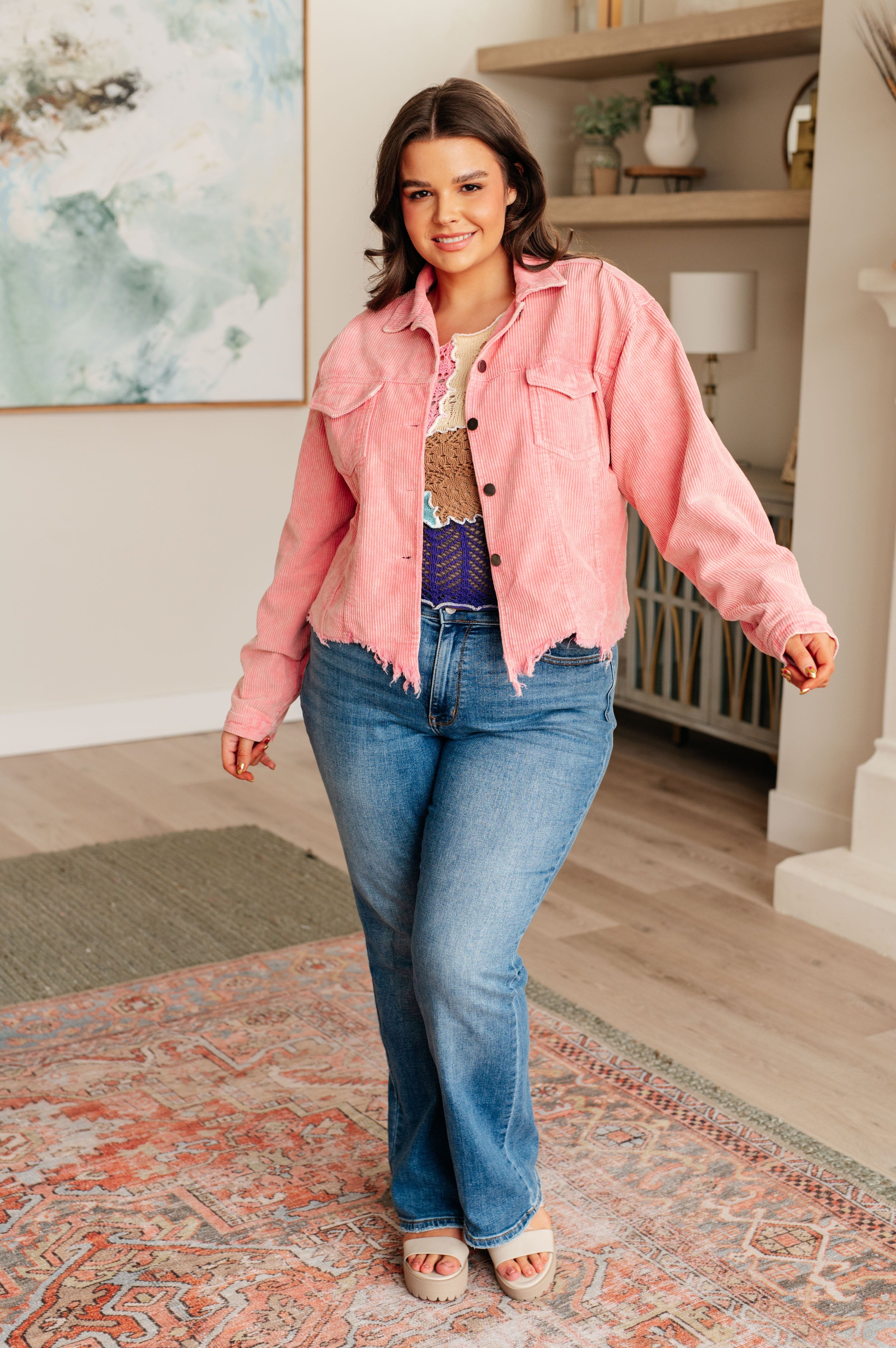 Main Stage Corduroy Jacket in Neon Pink-Layers-Stay Foxy Boutique, Florissant, Missouri