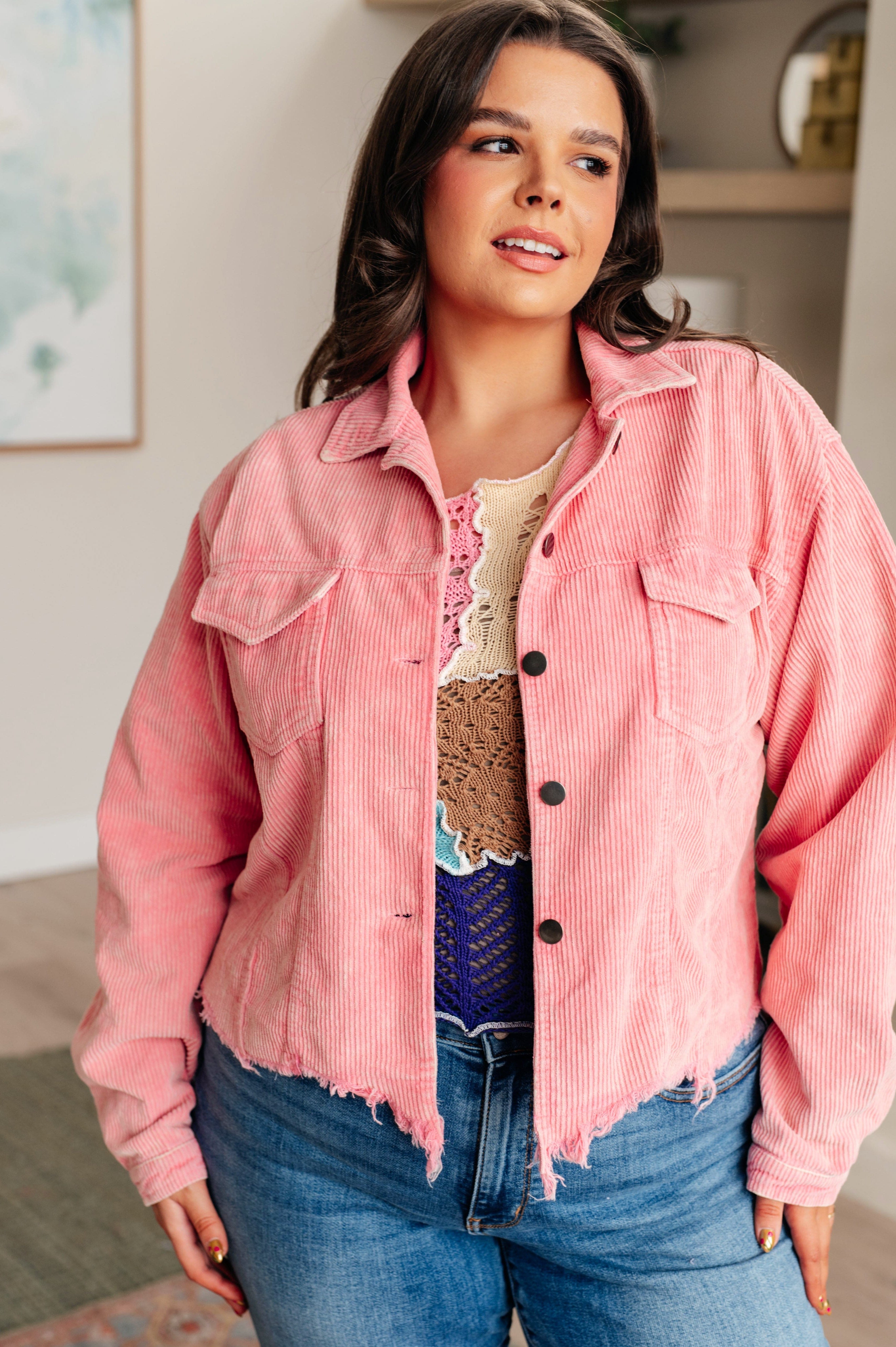 Main Stage Corduroy Jacket in Neon Pink-Layers-Stay Foxy Boutique, Florissant, Missouri