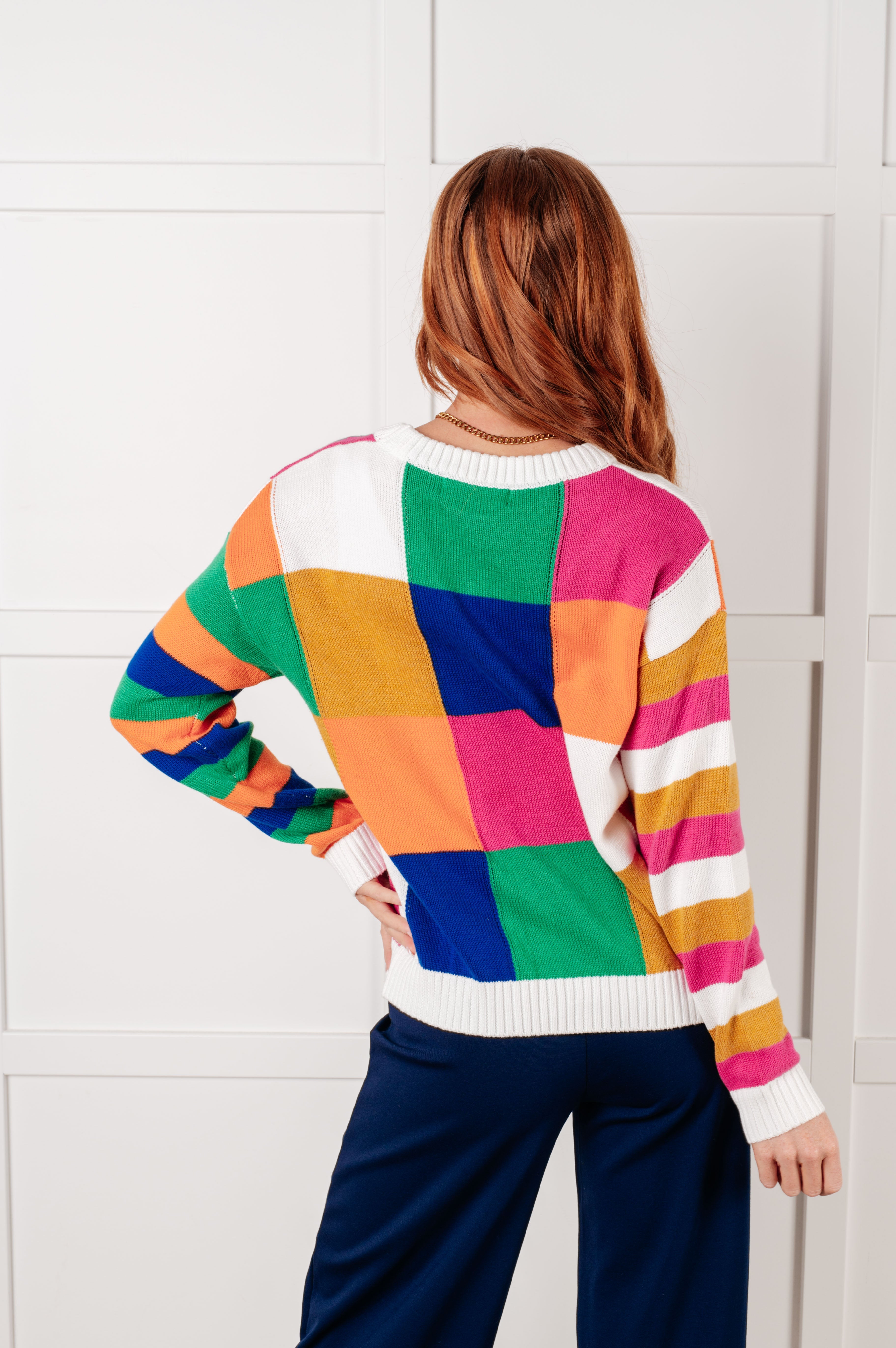 Manifesting Moment Checkered Color Block Sweater-Tops-Stay Foxy Boutique, Florissant, Missouri