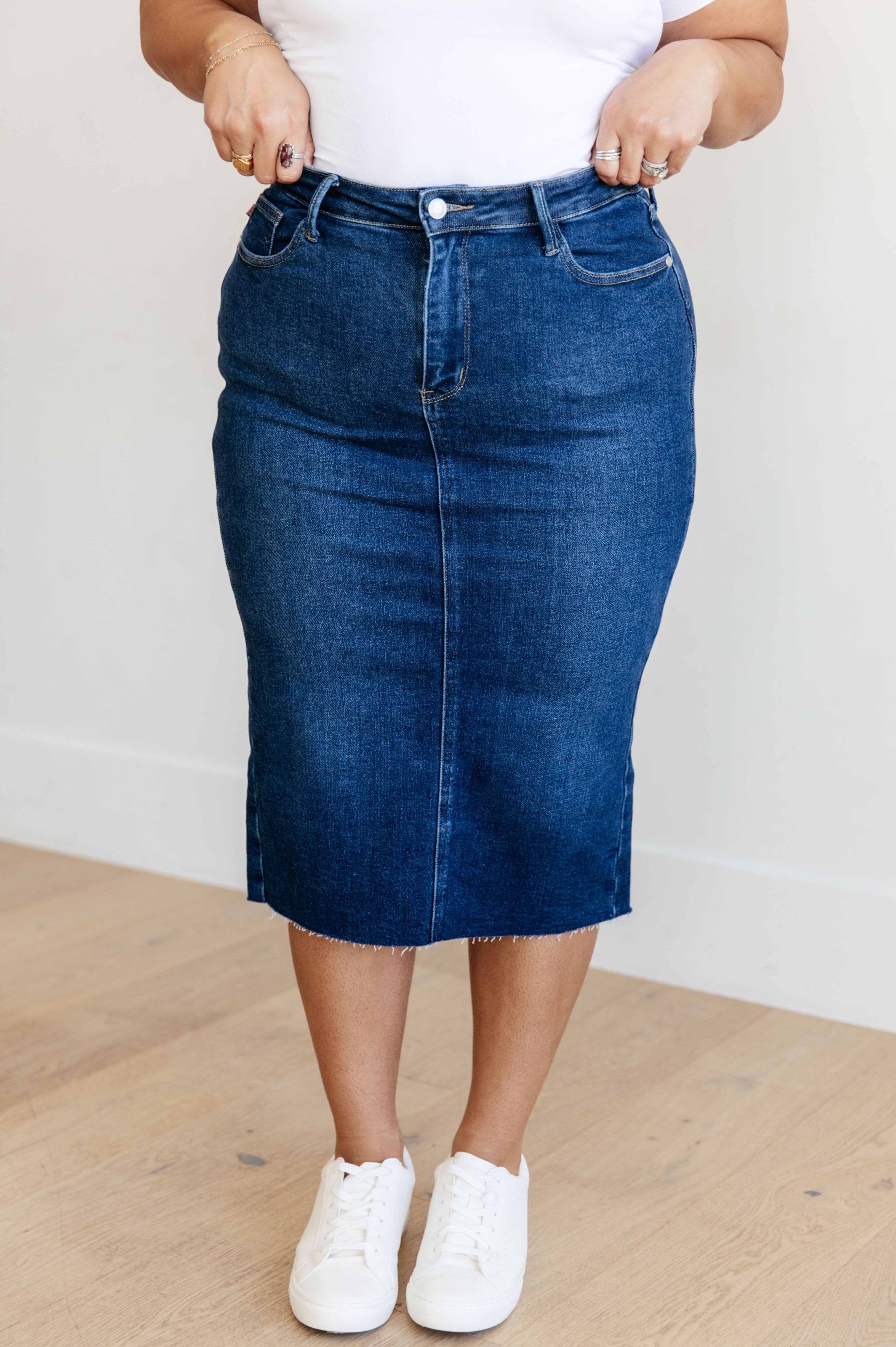 Marcy High Rise Denim Midi Skirt-Womens-Stay Foxy Boutique, Florissant, Missouri